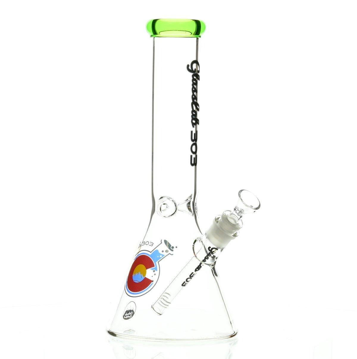 GLASSLAB 303 BEAKER CLEAR GREEN ACCENT - Smoke Spot Smoke Shop