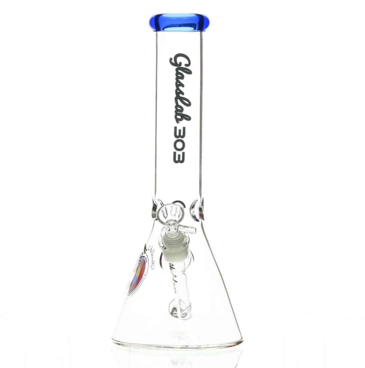 GLASSLAB 303 Beaker Dark Blue Accent premium scientific glass waterpipe with dark blue accents
