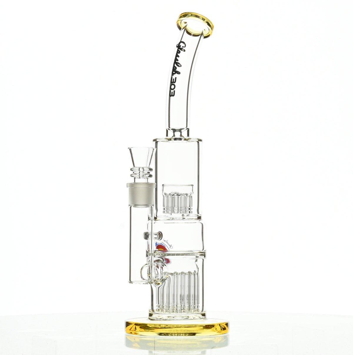 Side view of GLASSLAB 303 Gold Accents 18mm Glass Lab Waterpipe Rig