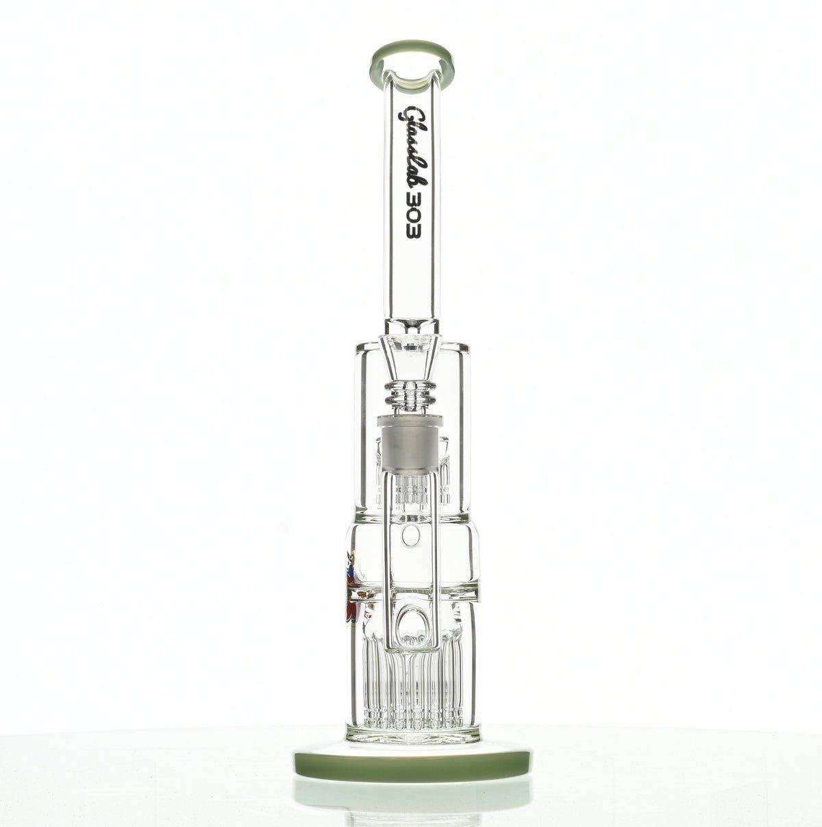 GLASSLAB 303 glass rig with light green accents - 12.5 inch waterpipe by Glasslab 303