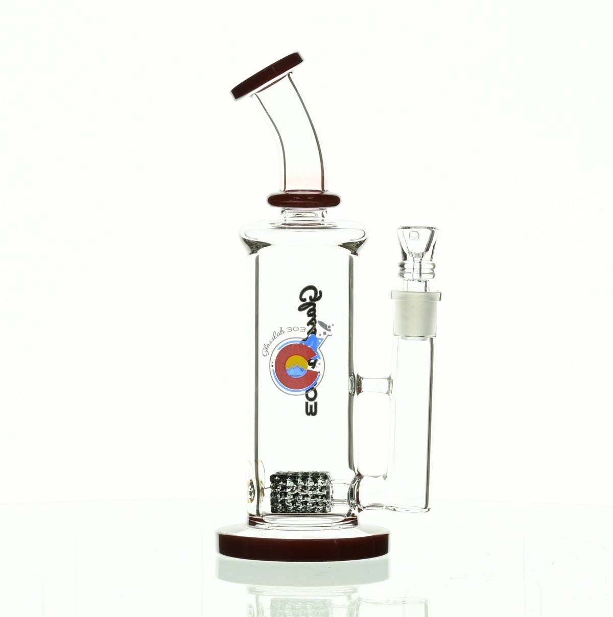 Side view of GLASSLAB 303 Inline Matrix Red Accents Waterpipe Rig