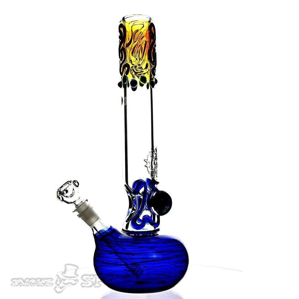 Glowfish Glass Blue round bottom 14 inch - Smoke Spot Smoke Shop
