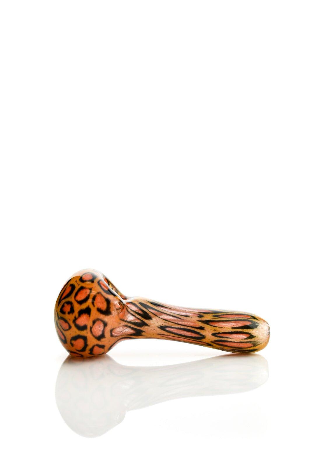 Close-up of Hoffman Glass Leopard Handpipe glasswork and design
