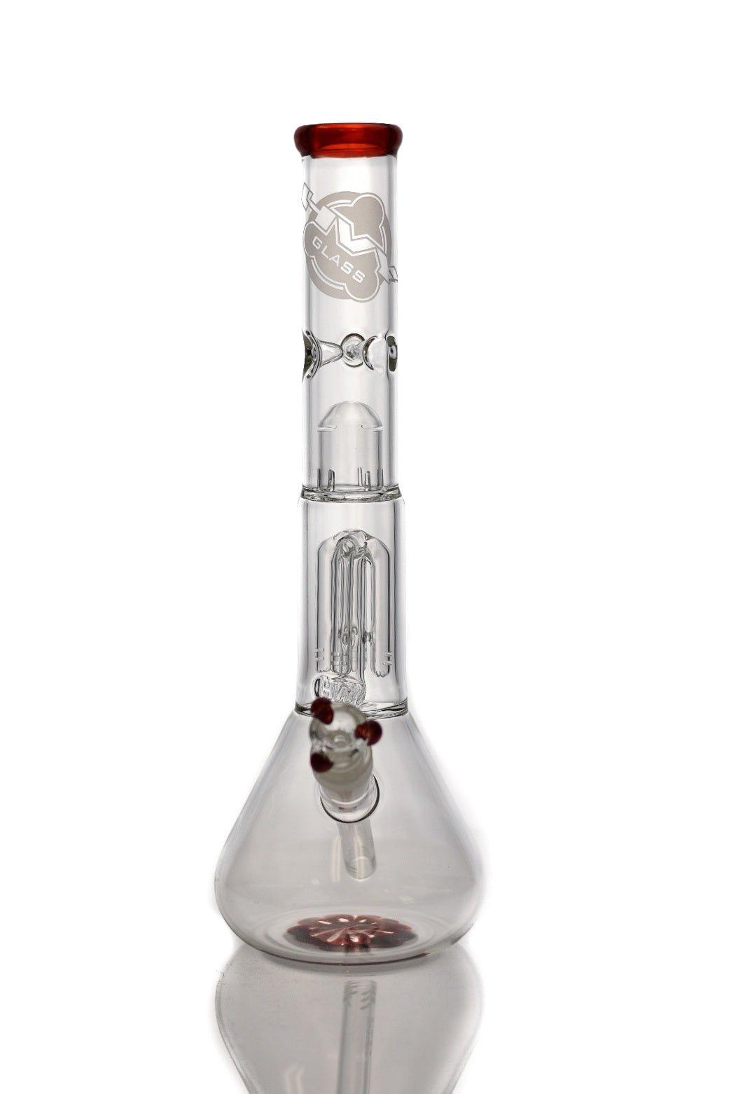 HVY Clear Beaker With Tree Perc Red - Smoke Spot Smoke Shop