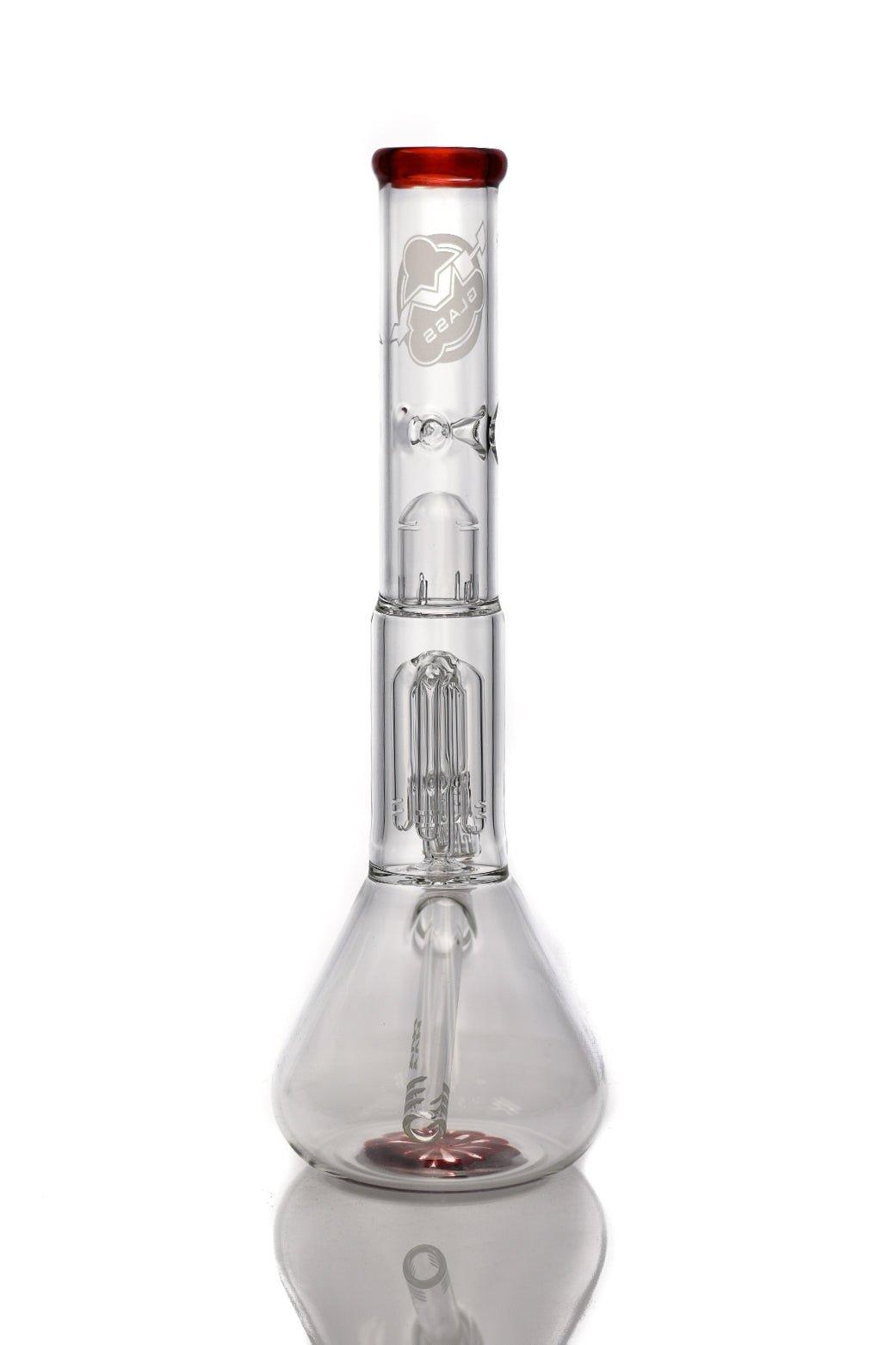 HVY Clear Beaker With Tree Perc Red - Smoke Spot Smoke Shop