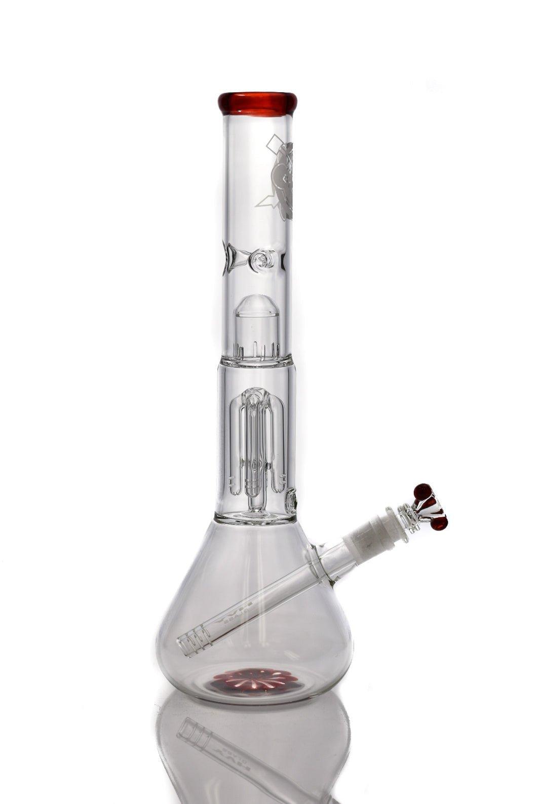 HVY Clear Beaker With Tree Perc Red - Smoke Spot Smoke Shop