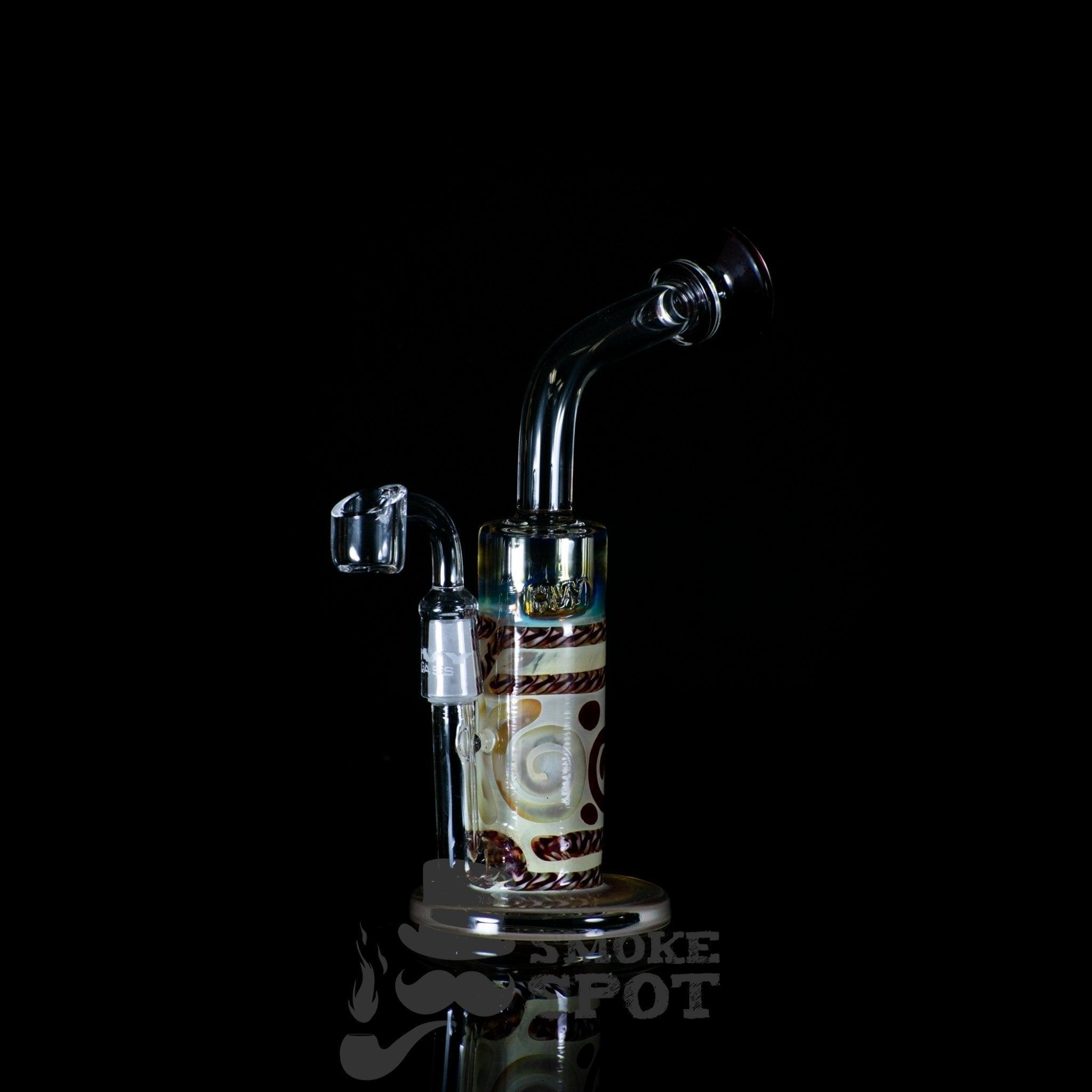 HVY Glass HBS4 cc 10in color coiled cane work , mini can direct inject bubbler - Smoke Spot Smoke Shop