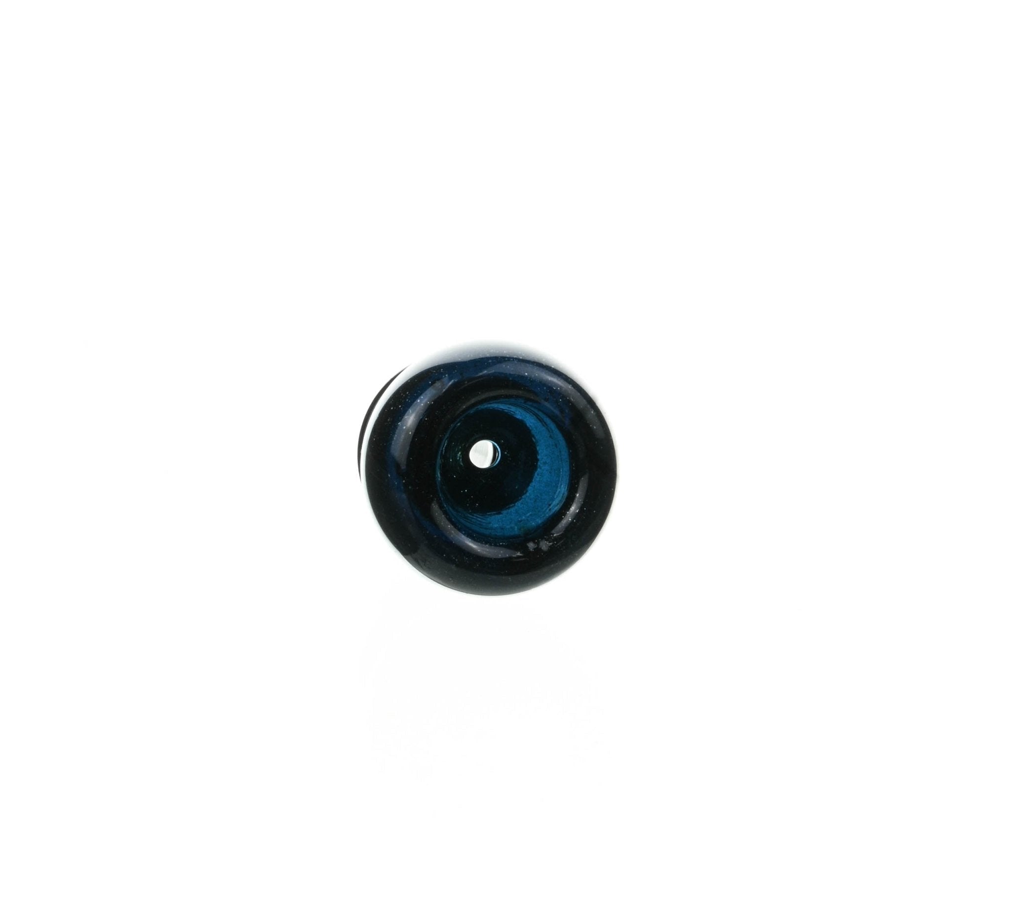 Close-up of Joe Madigan Blue Dichro Round Bowl 14 mm with black joint