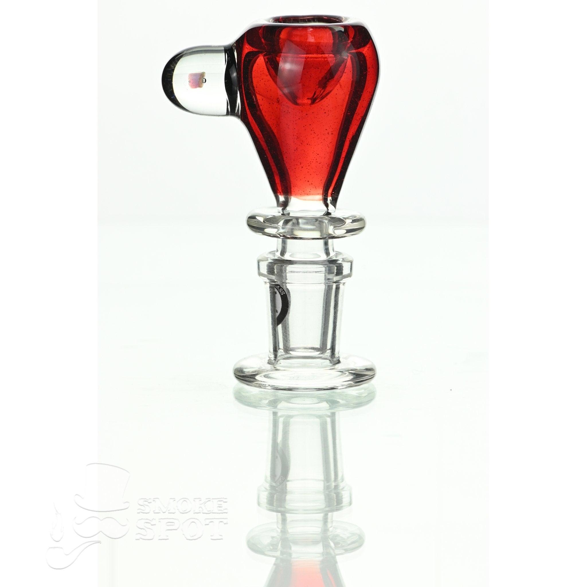 Close-up of Joe Madigan dry herb slide 14 mm with dicro red glass detail