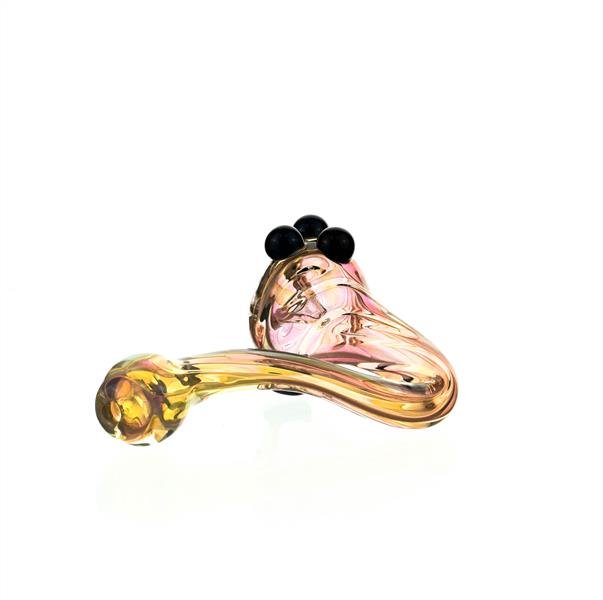 Side view of Joe Madigan Sherlock Blue Dots Handpipe - Smoke Spot Glass