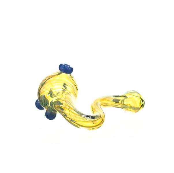 Joe Madigan Sherlock Purple Dots Gold Fumed Handpipe angled view