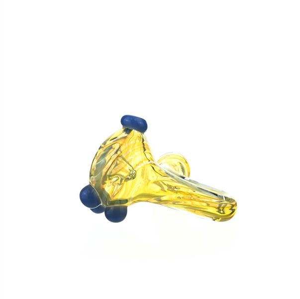 Close-up of purple dots and gold fuming on Joe Madigan Sherlock Handpipe