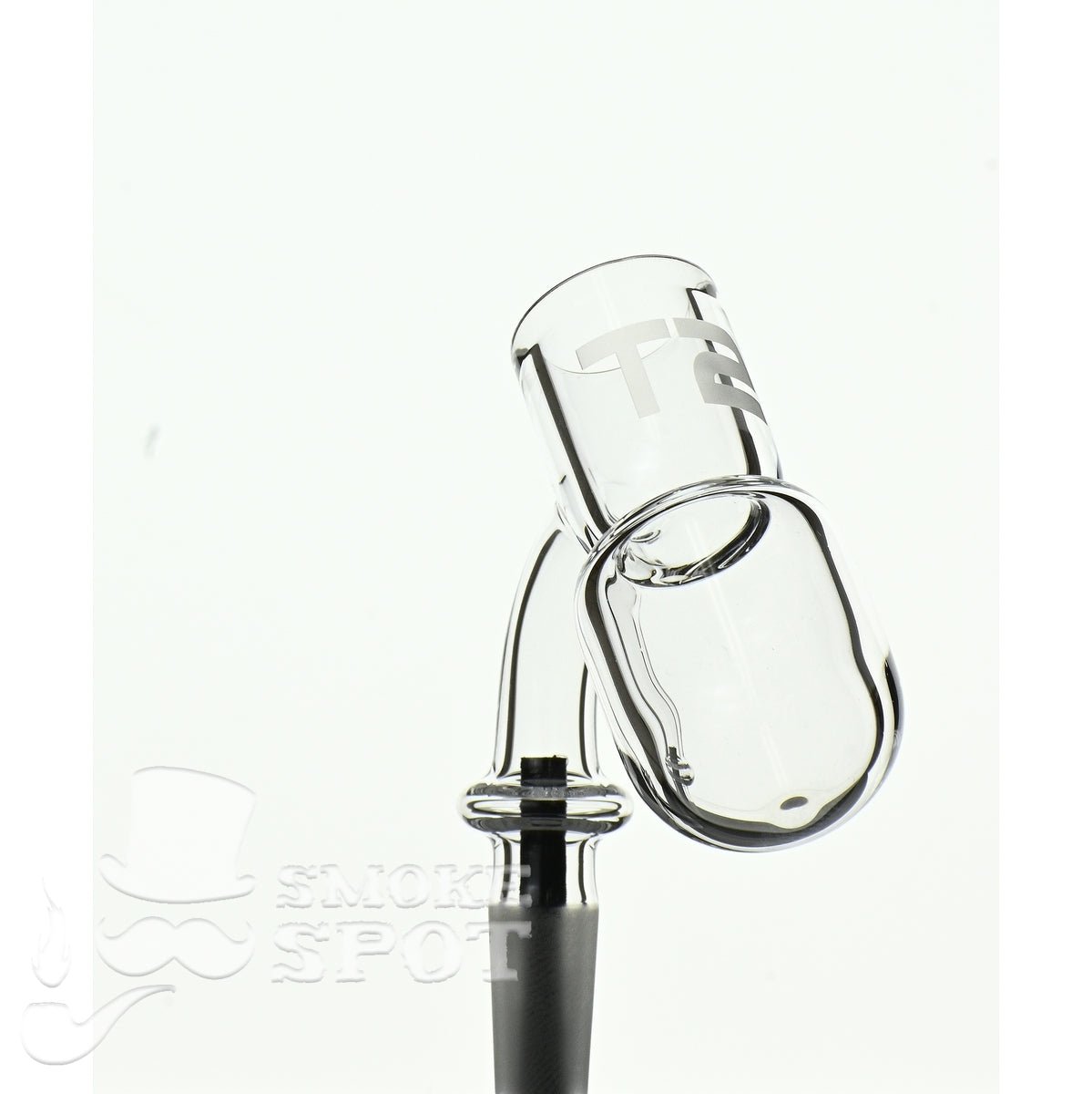 Side view of Joel Halen 45 Deg 10 mm T2 Quartz Banger - Smoke Spot Glass