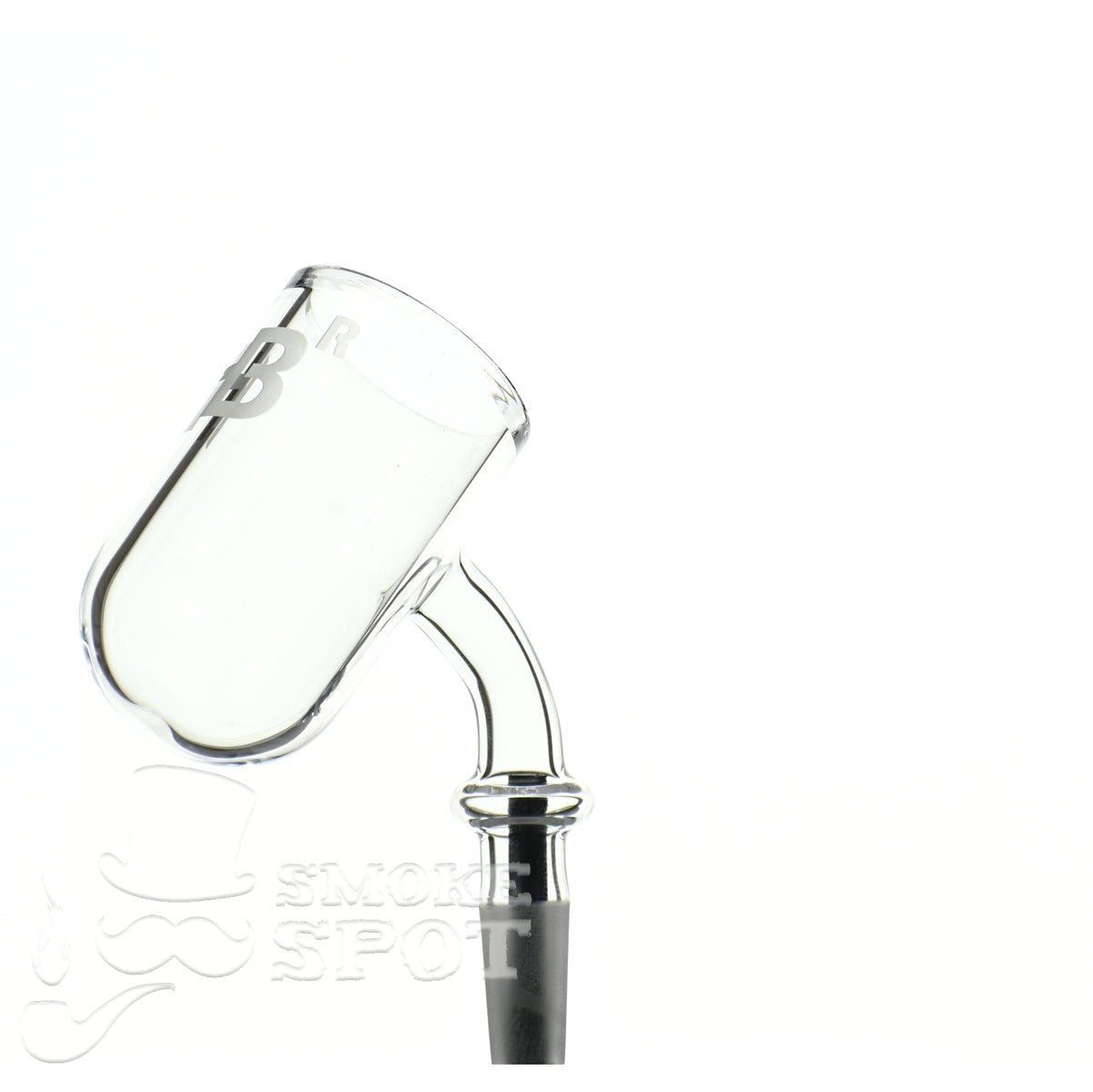 Side view of Joel Halen 45 degree 10 mm quartz banger with 30 mm round bottom bucket for smooth dabbing