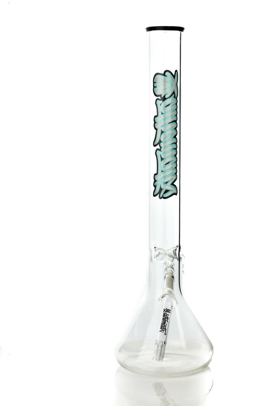 Close-up of showerhead downstem on Mathematix 18 inch Beaker waterpipe