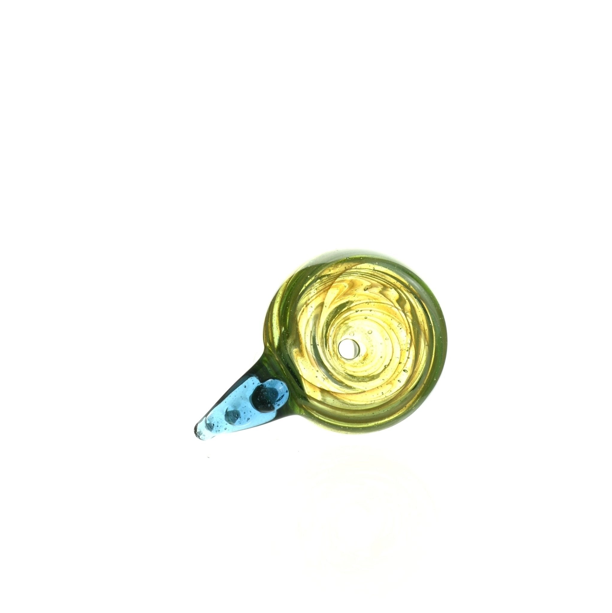 Close-up of Mathematix Reversal Bowl w Colored Hook 109 14mm Glass Dry Herb Slide - Smoke Spot Glass