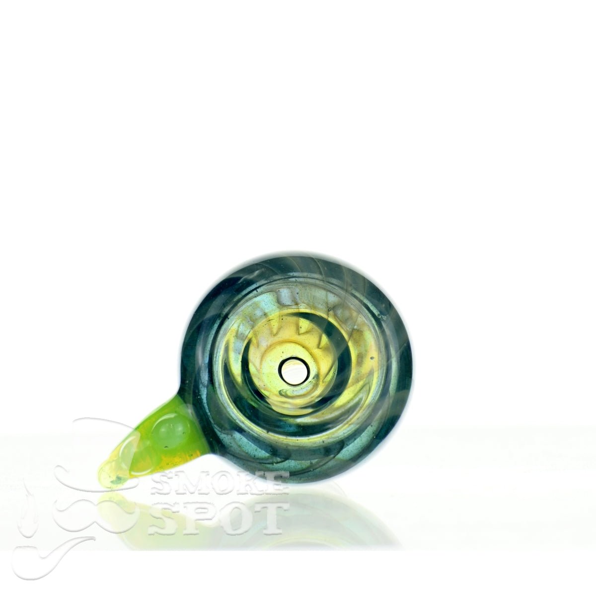 Close-up of Mathematix Reversal Bowl with Hook 103 glass dry herb slide