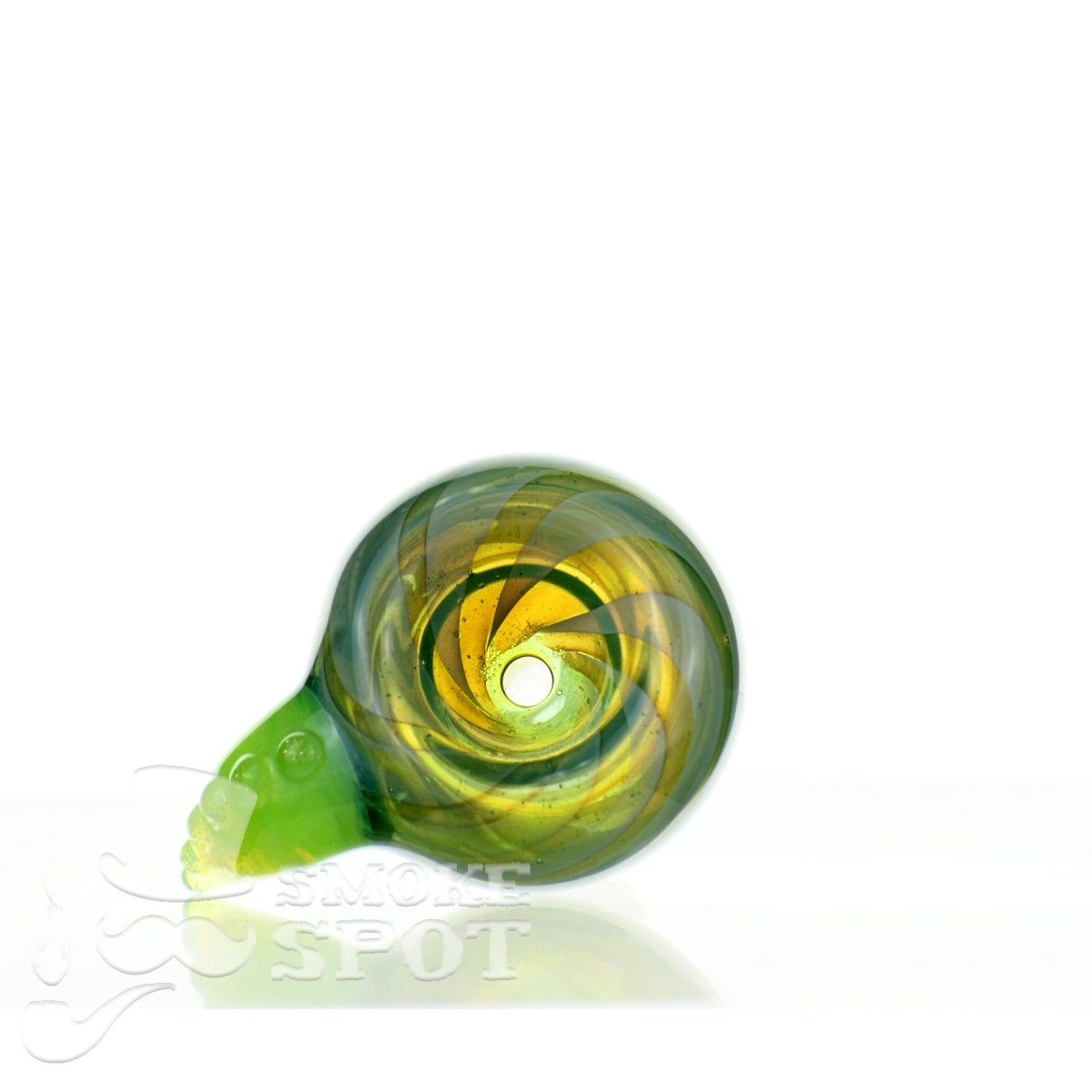 Close-up of Mathematix Reversal Bowl with Hook 105 glass bowl for dry herb rigs