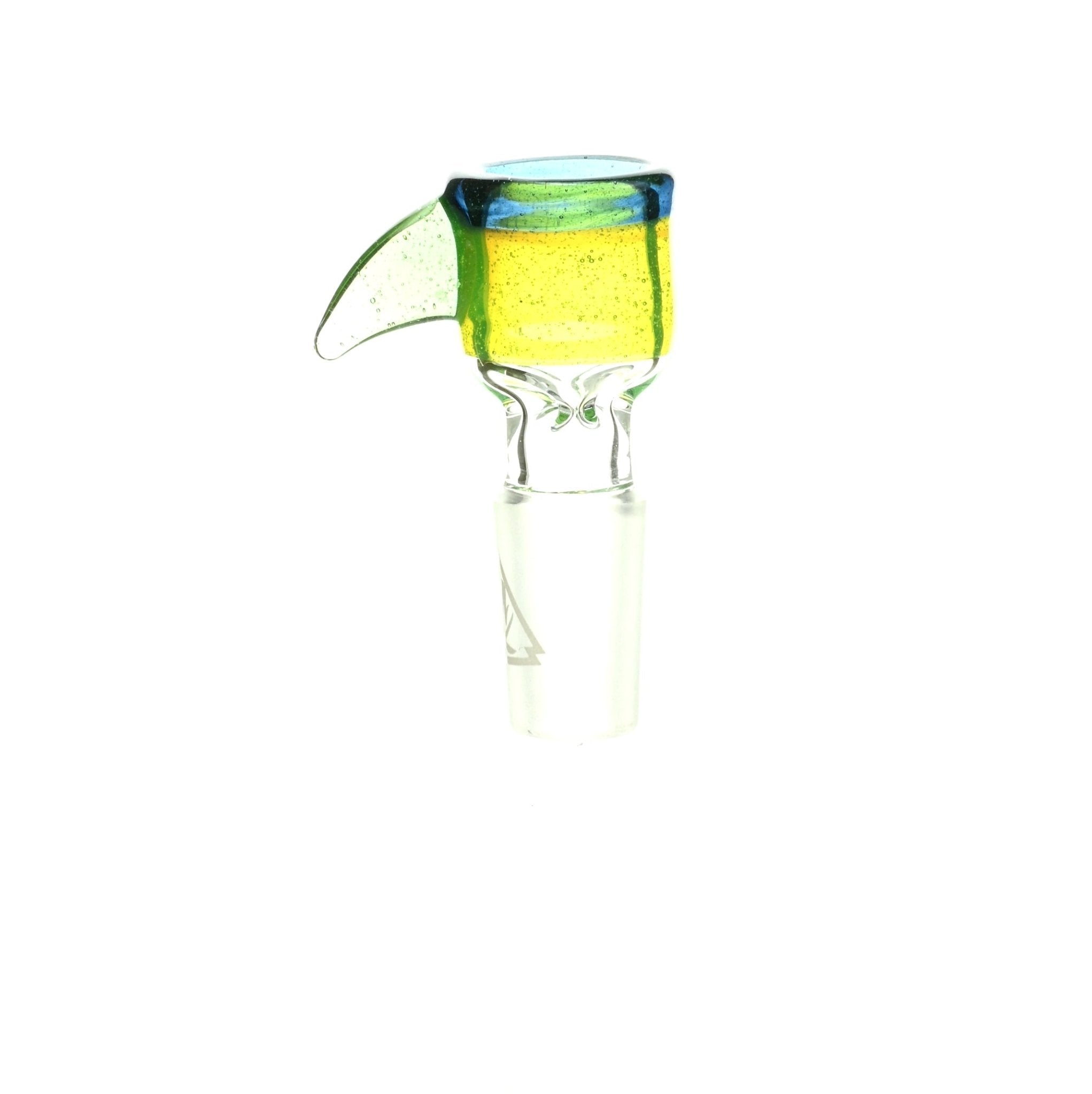 Close-up of Mathematix teacup bowl with hook tri color glass design