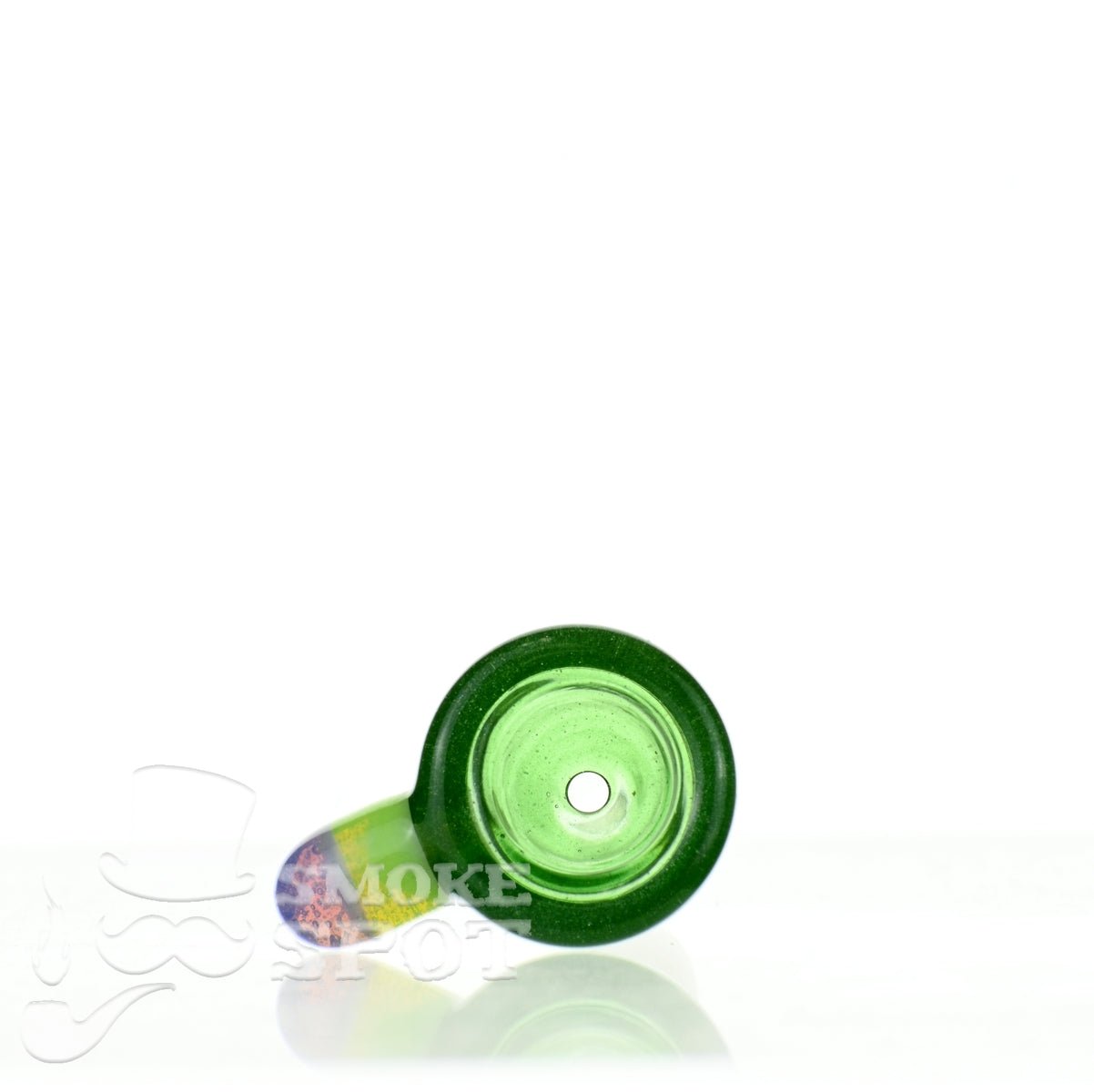 Close-up of Mathematix Thick Funnel Colored Handle 105 Glass Bowl - Smoke Spot Glass