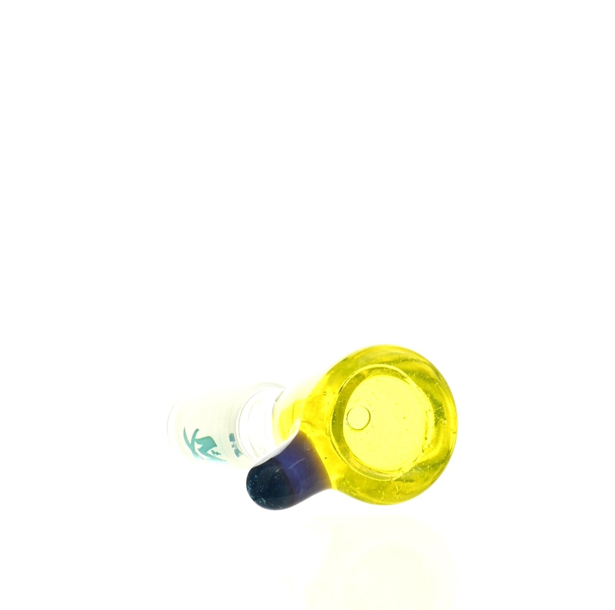 Close-up of Mathematix Thick Funnel Colored Handle 108 glass dry herb slide - Smoke Spot Glass