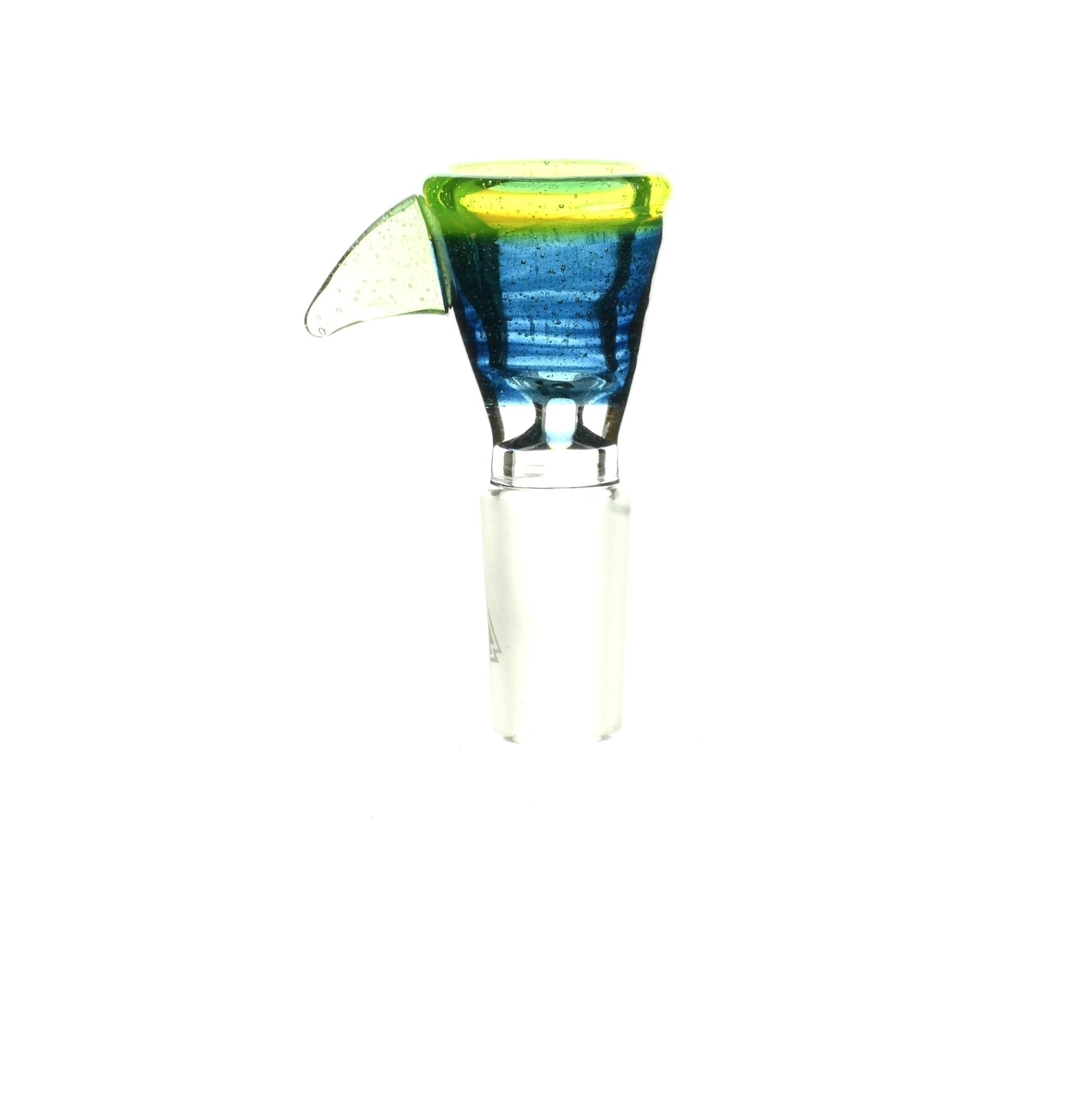 Close-up of Mathematix Tri Color Funnel 14 mm Bowl 114 glass accessory - Smoke Spot Glass