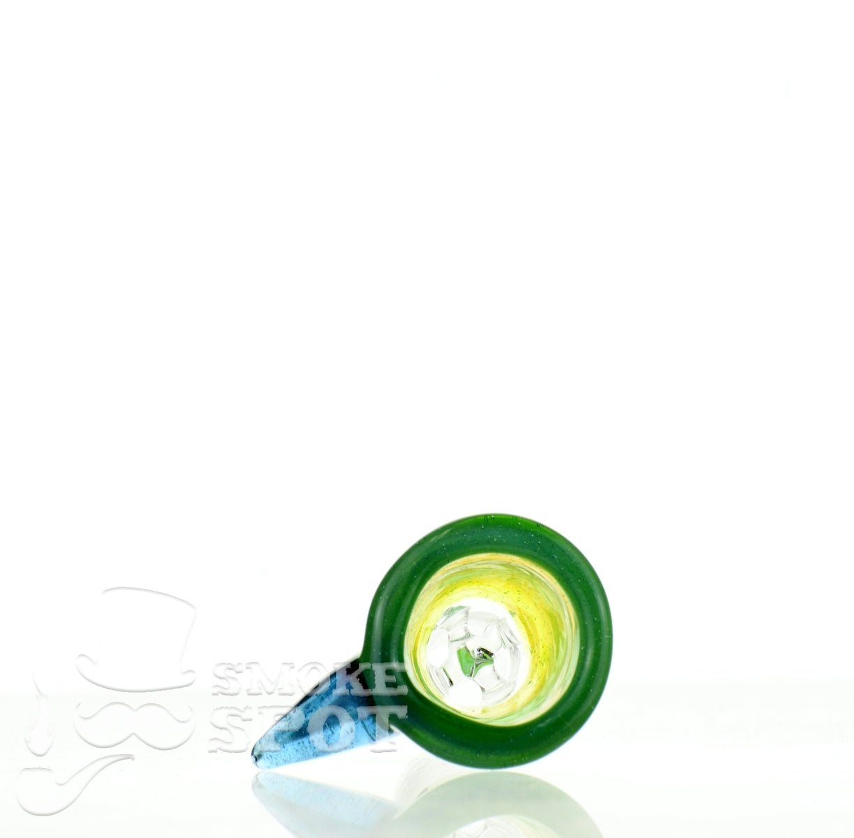 Close-up of Mathematix tri color funnel ice pinch 14 mm glass accessory