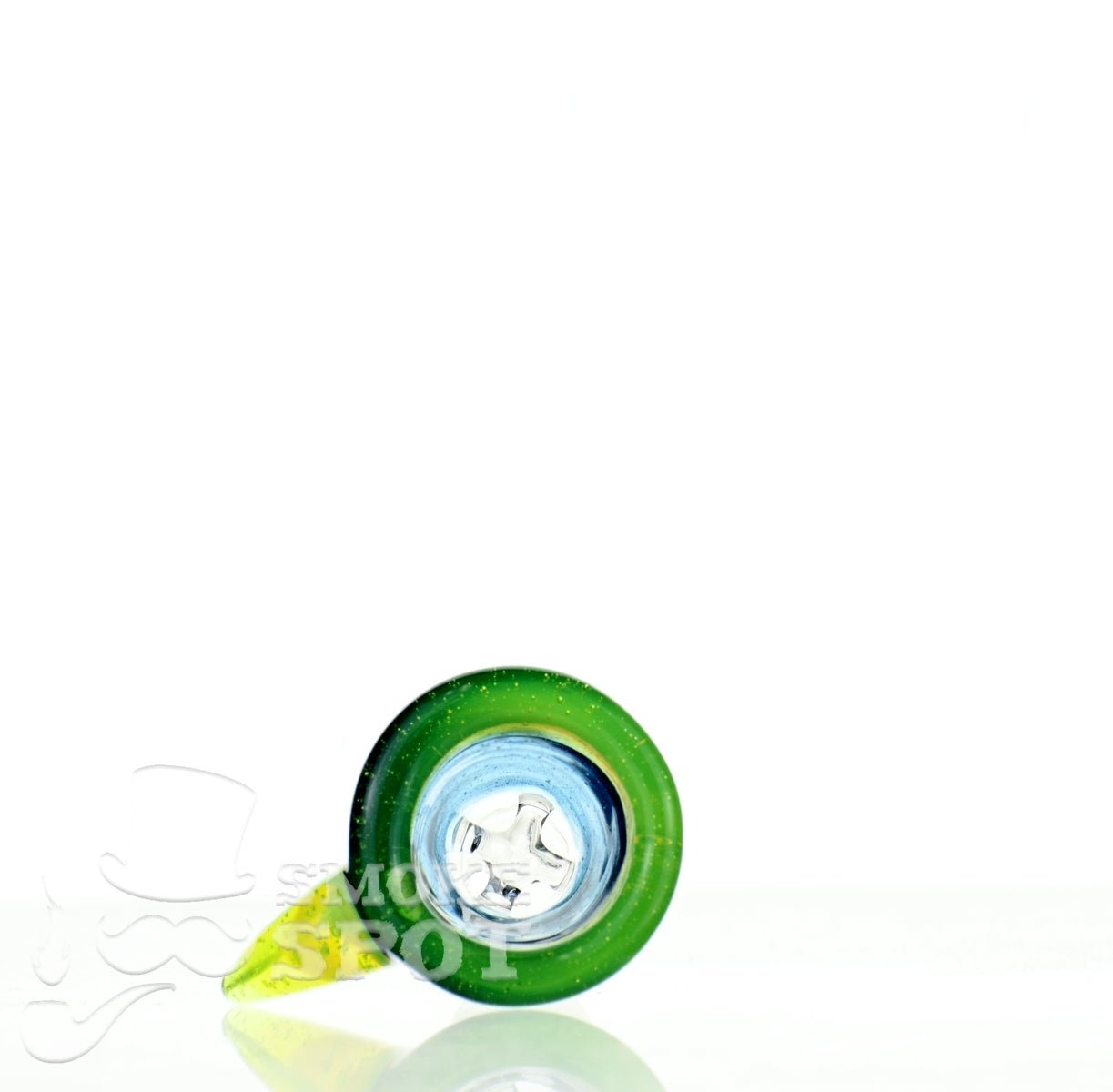 Close-up of Mathematix Tri Color Funnel Ice Pinch 14 mm showing tri-color design - Smoke Spot Glass