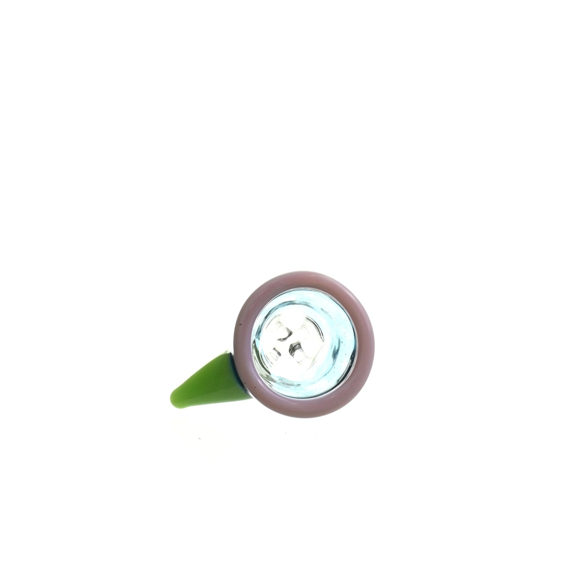 Close-up of Mathematix tri color funnel ice pinch 14 mm glass bowl