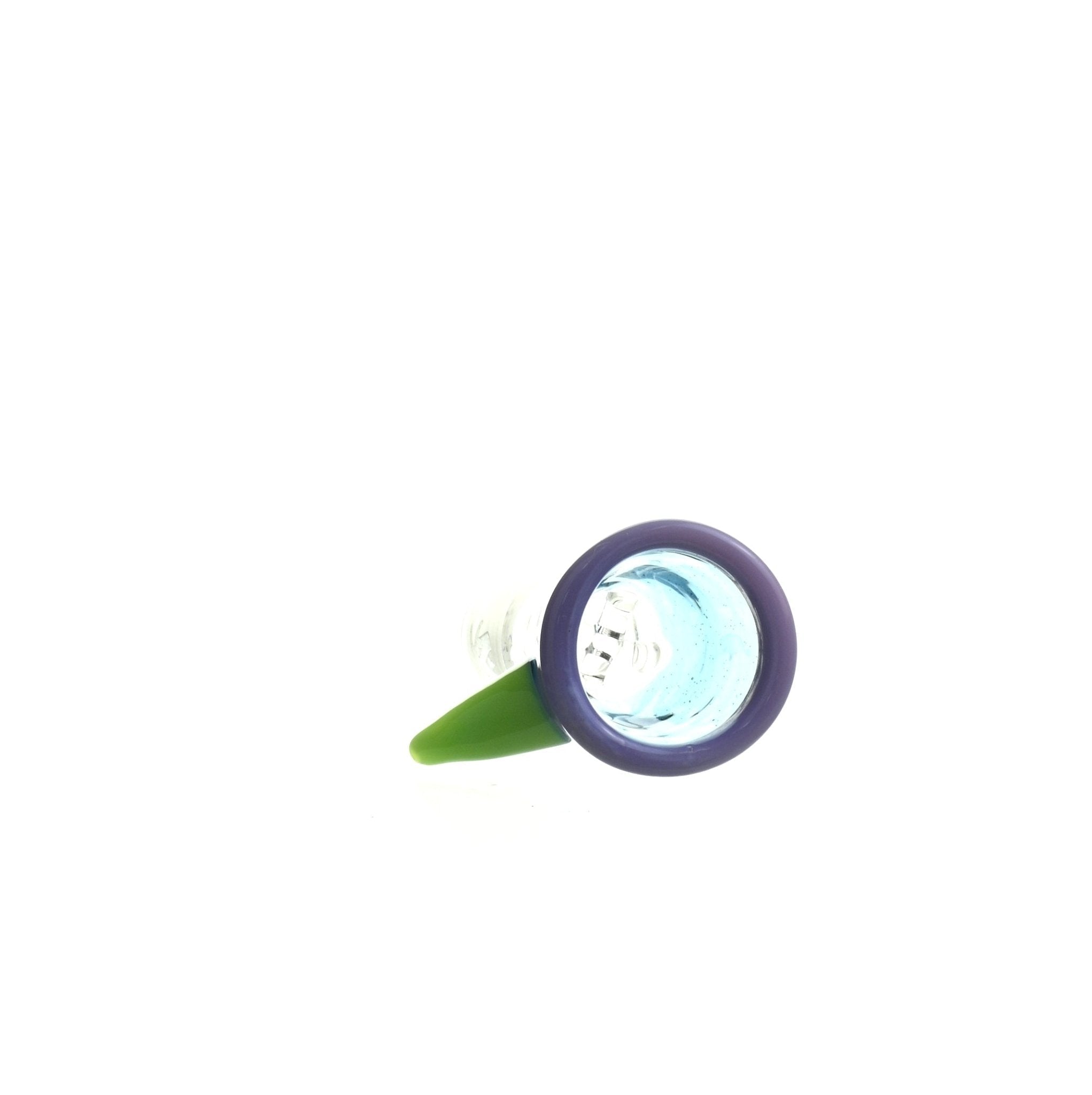 Close-up of Mathematix tri color funnel ice pinch 14 mm glass bowl