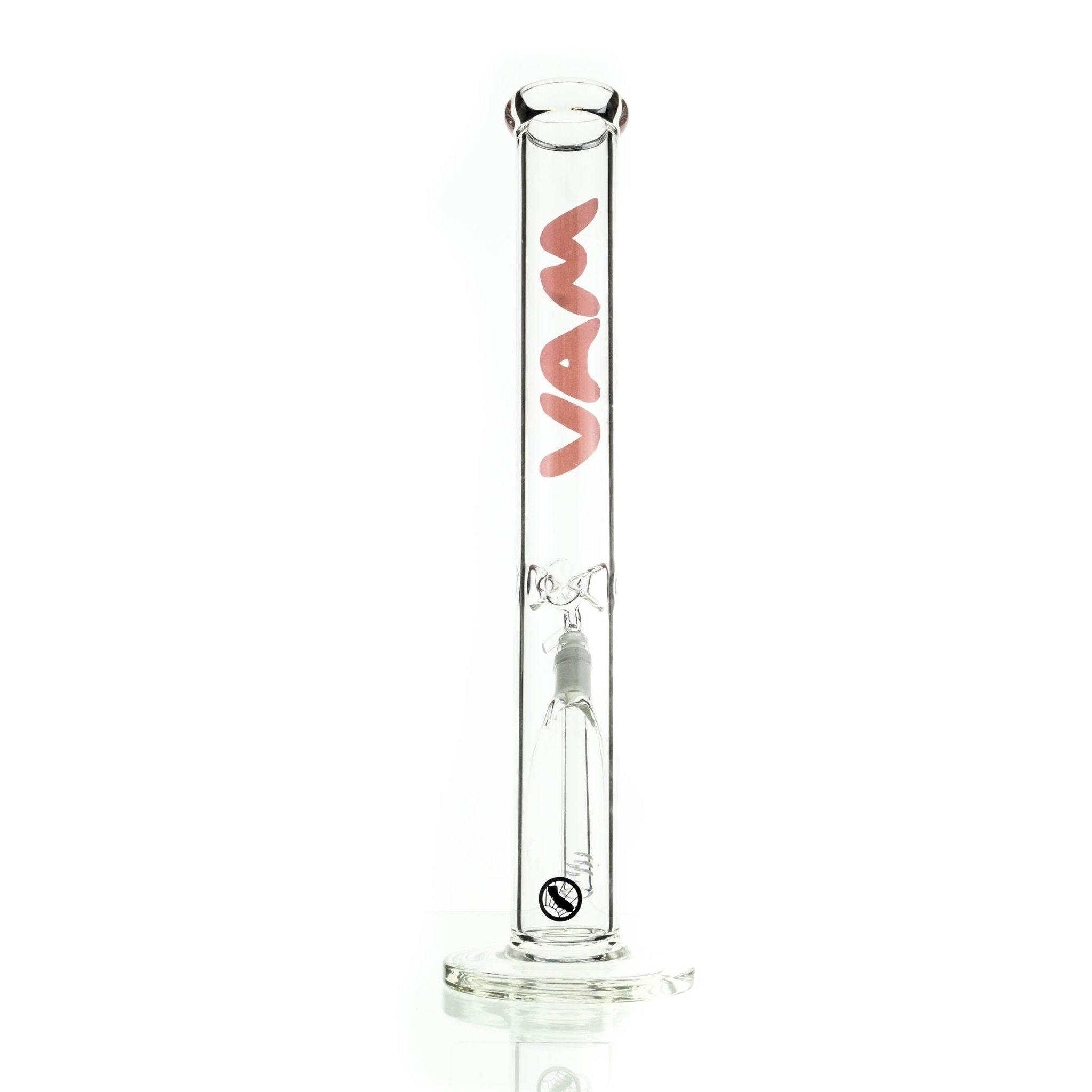 Close-up of MAV 50x5 Straight Tube Clear Red 18 Inch Waterpipe glass details