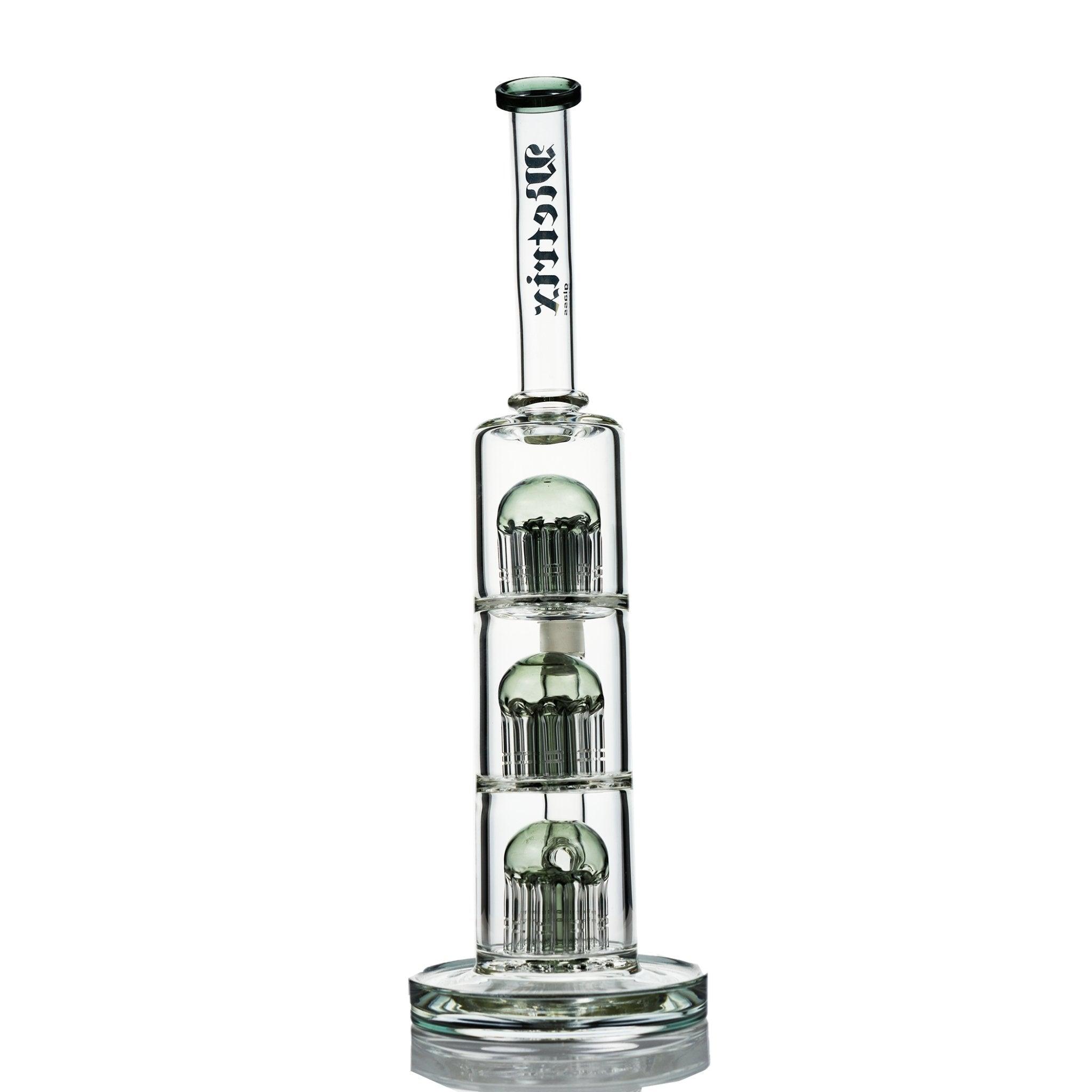 Base and arm legs detail of Metrix Glass black waterpipe with 10 arm legs