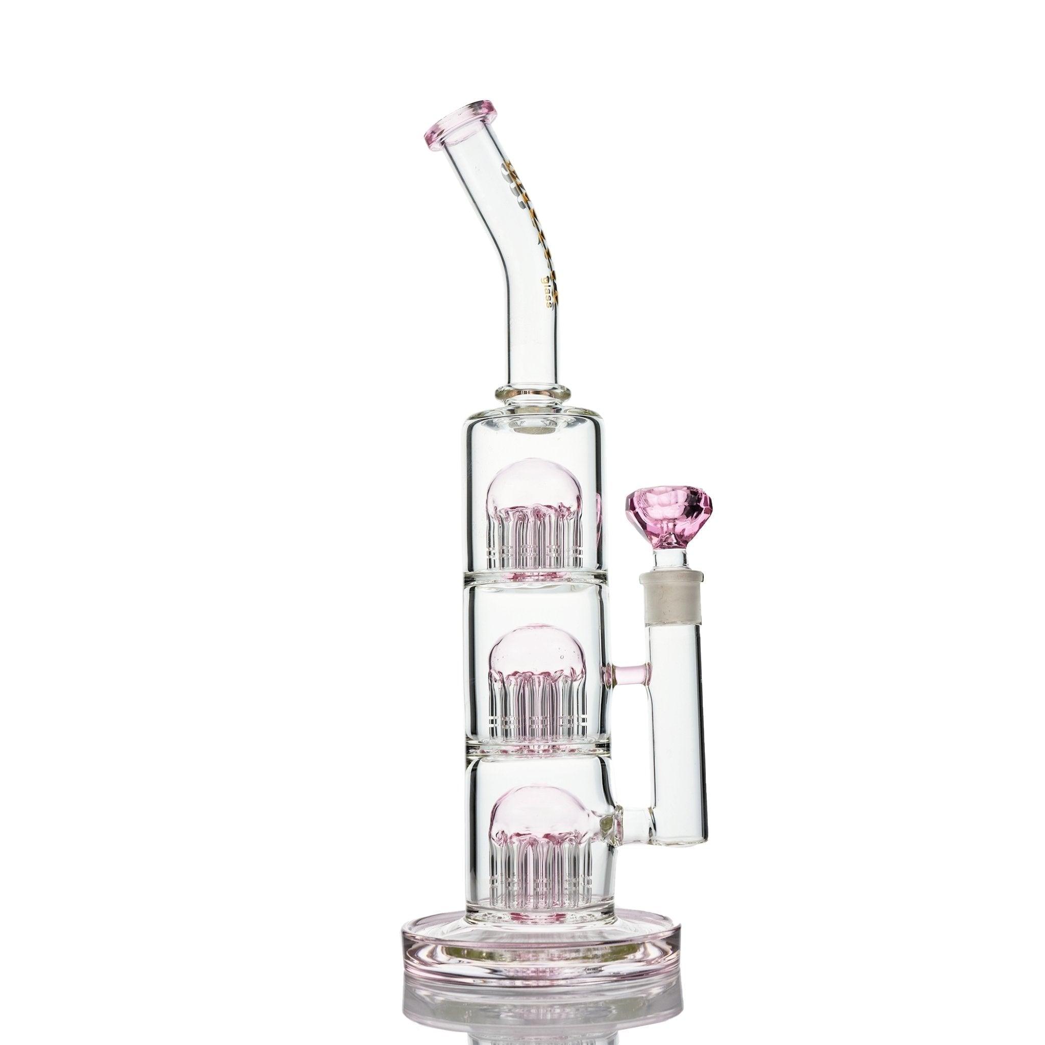 Close-up of 3 percolators on Metrix Glass Pink Waterpipe