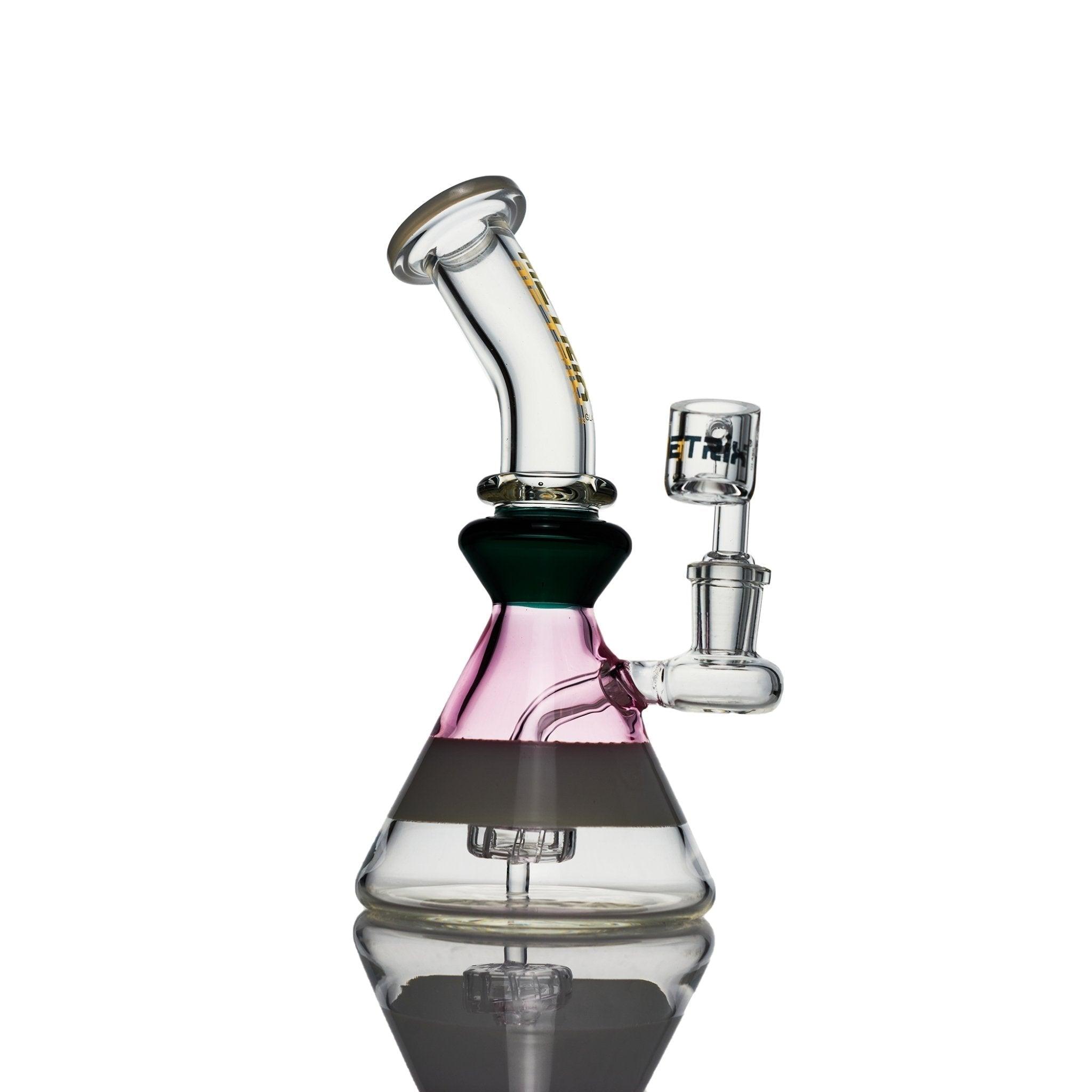 Metrix Glass Tri Color green pink white rig Flat disk perculator - Smoke Spot Smoke Shop