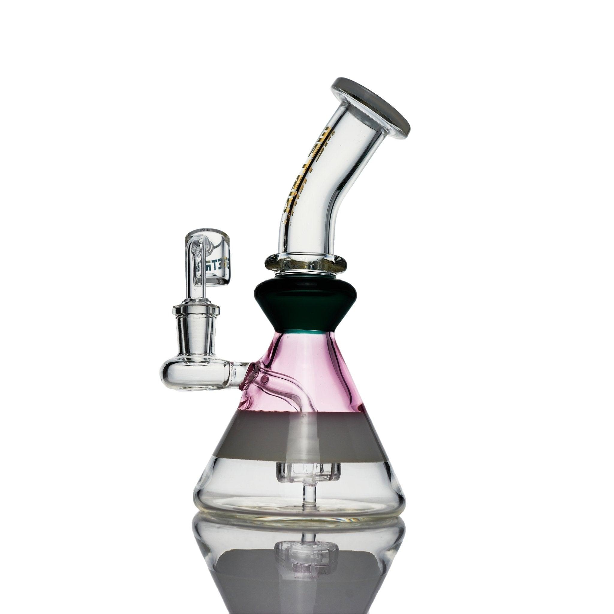 Close-up of flat disk percolator on Metrix Glass Tri Color rig for enhanced diffusion