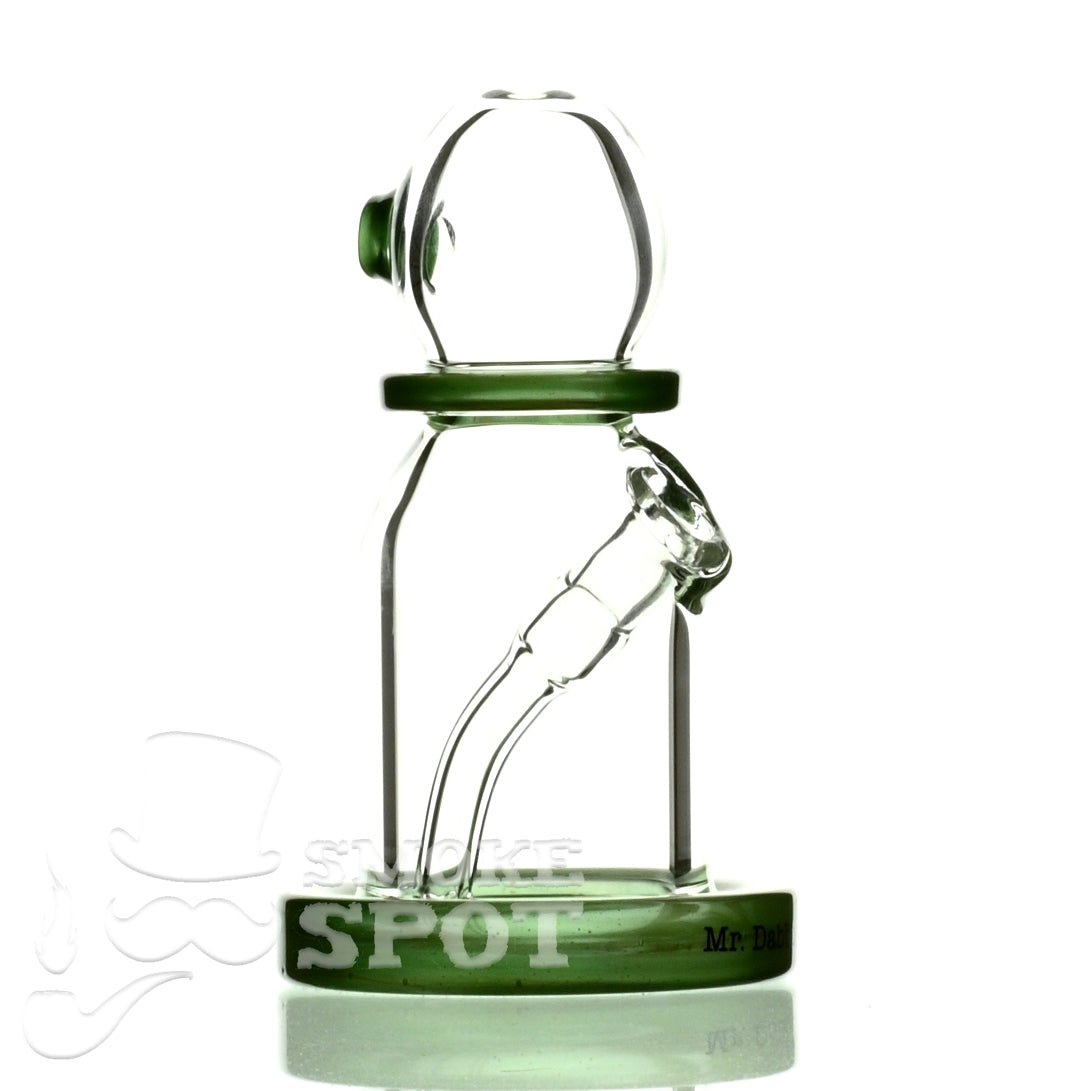 Close-up of Mr Dabbinport 5 inch 10mm silver green rig joint - Smoke Spot