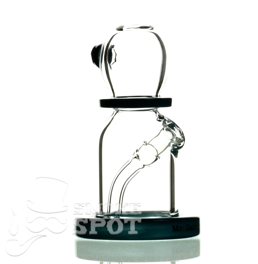 Close-up of Mr Dabbinport 5 inch 10mm turquoise rig joint - Smoke Spot Glass