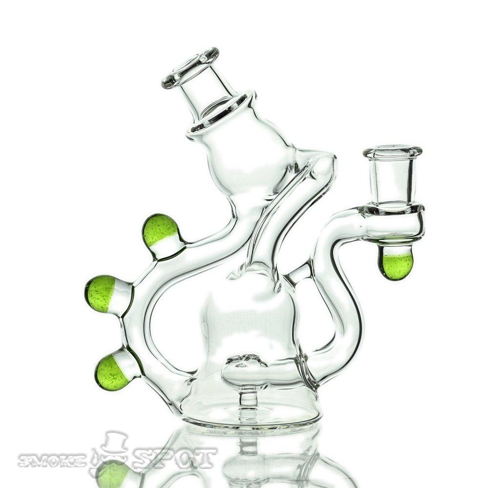 Top view of NJR Glass Rig Bubble Dumber with Slime Green Accent