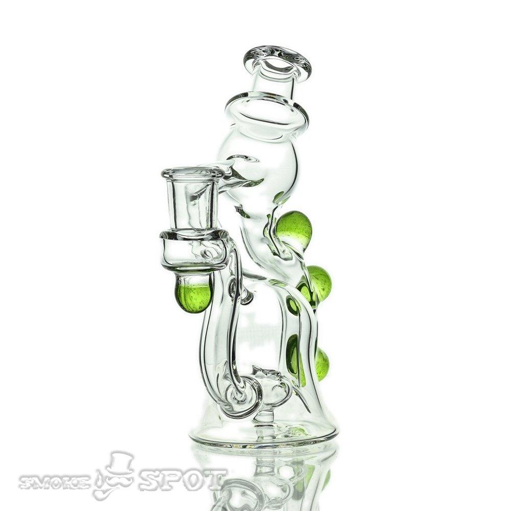 Full view of NJR Glass Rig Bubble Dumber with Slime Green Accent waterpipe