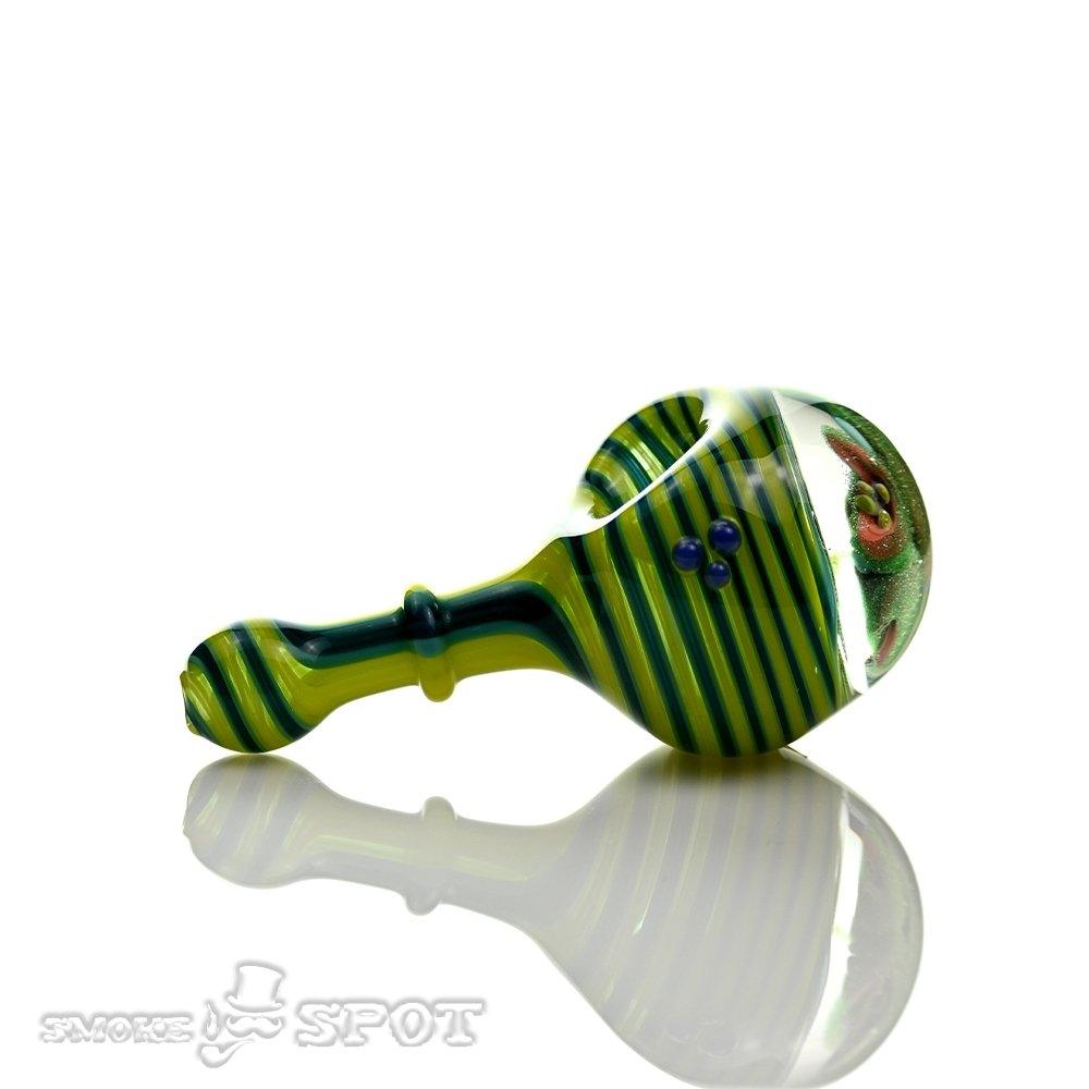 Pobz Light & Dark Green Handpipe with window close-up - Smoke Spot