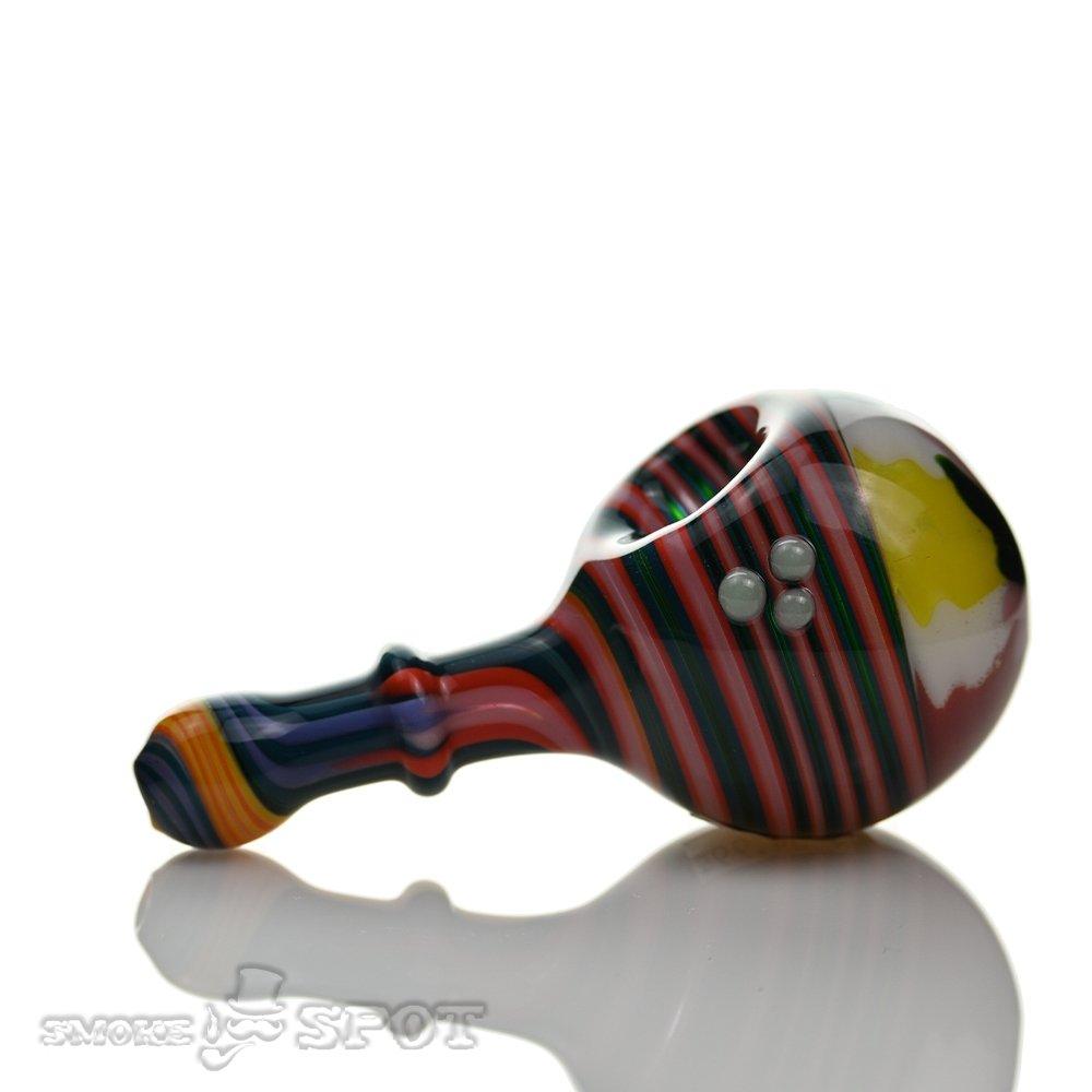 Pobz Multi Color Spoon Handpipe angled view - Smoke Spot Smoke Shop