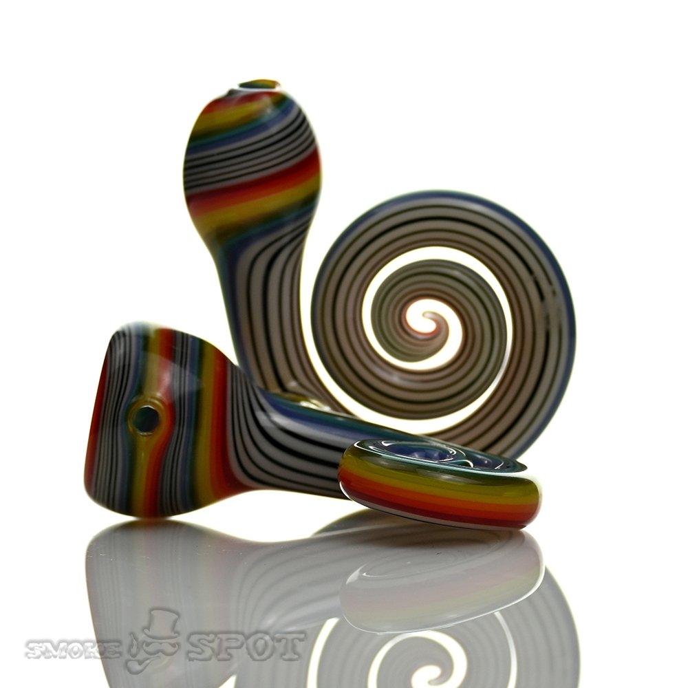 Close-up of Pobz Swirl Spoon Multi Colors handpipe glass craftsmanship