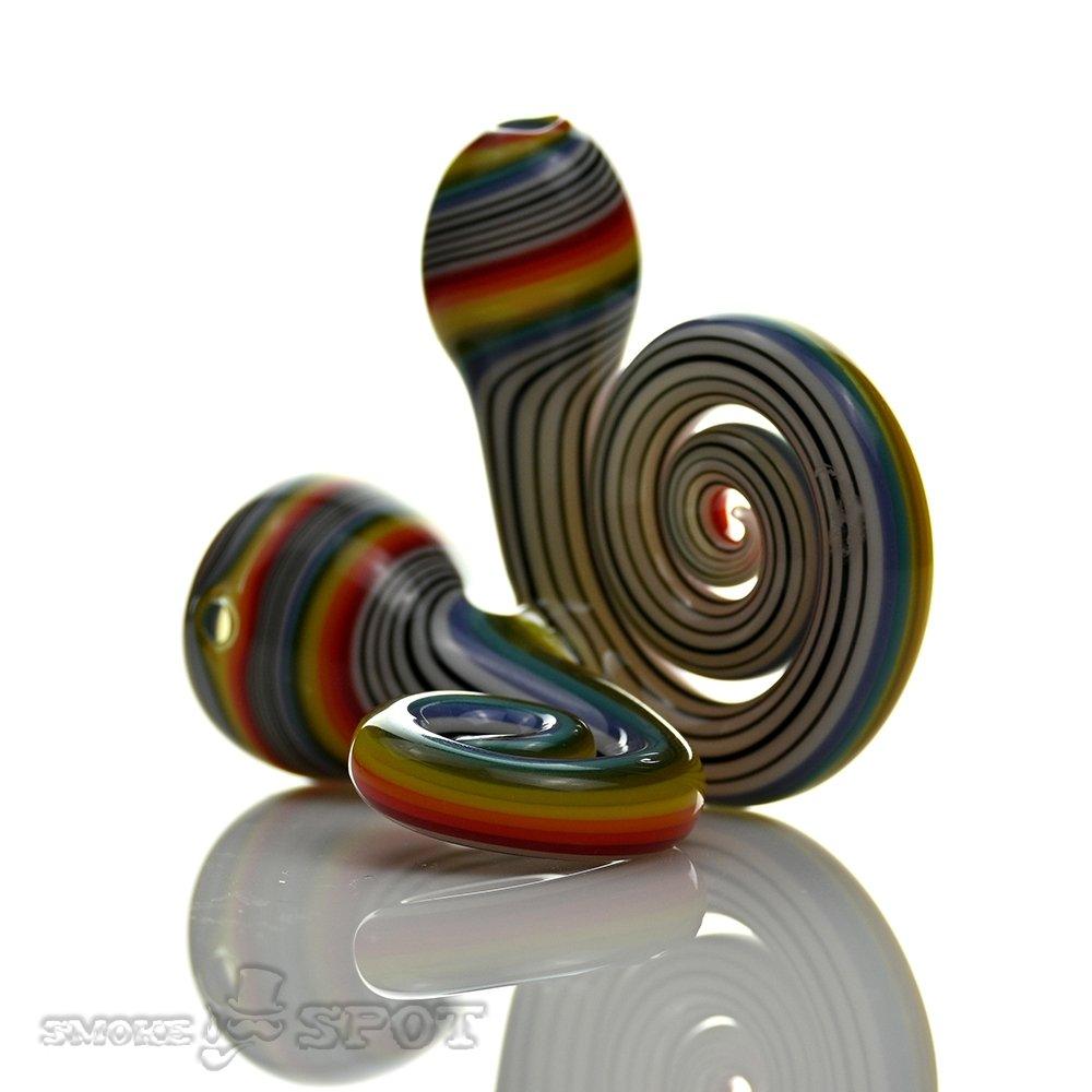 Top view of Pobz Swirl Spoon Multi Colors handpipe with vibrant colors