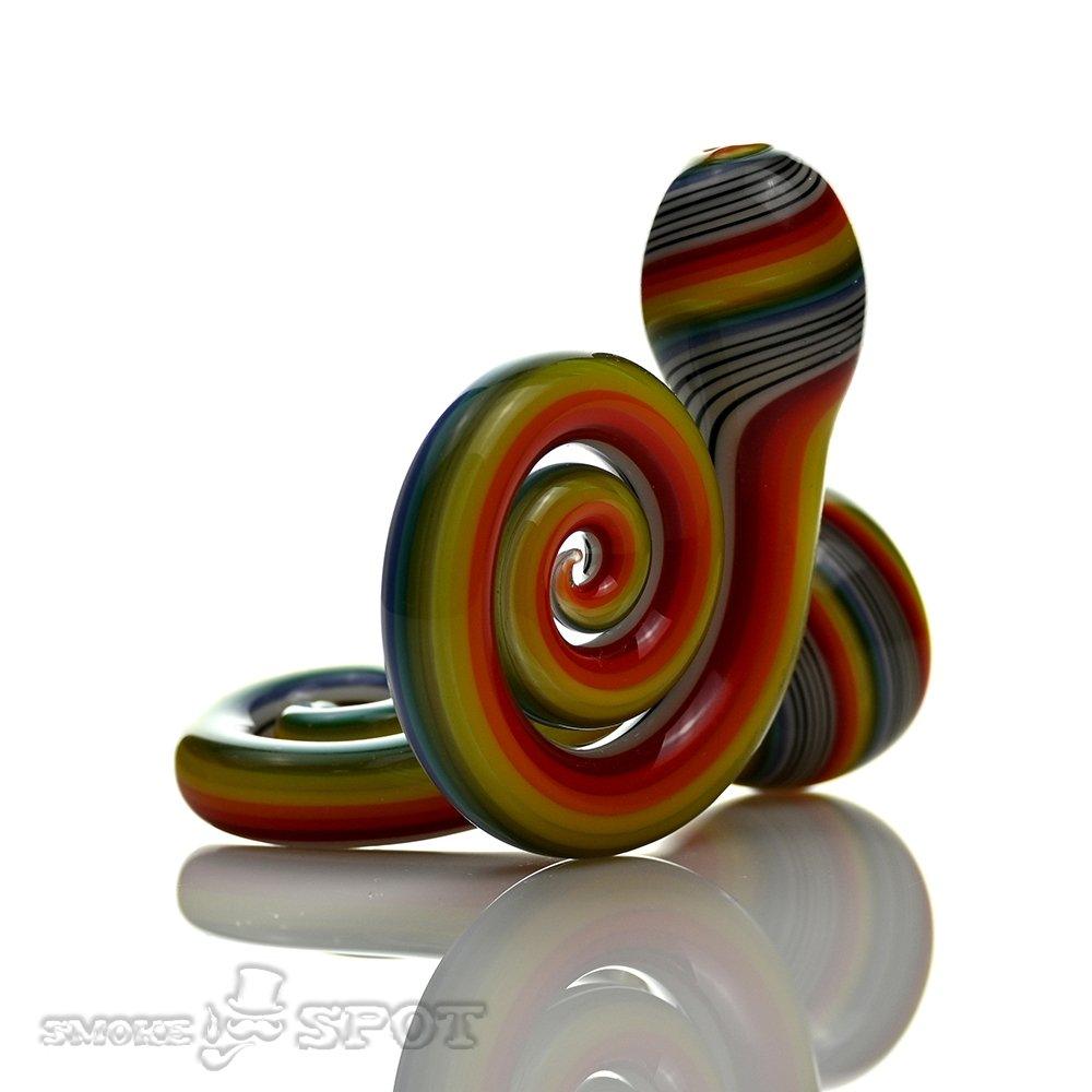 Detailed view of Pobz Swirl Spoon Multi Colors glass handpipe design