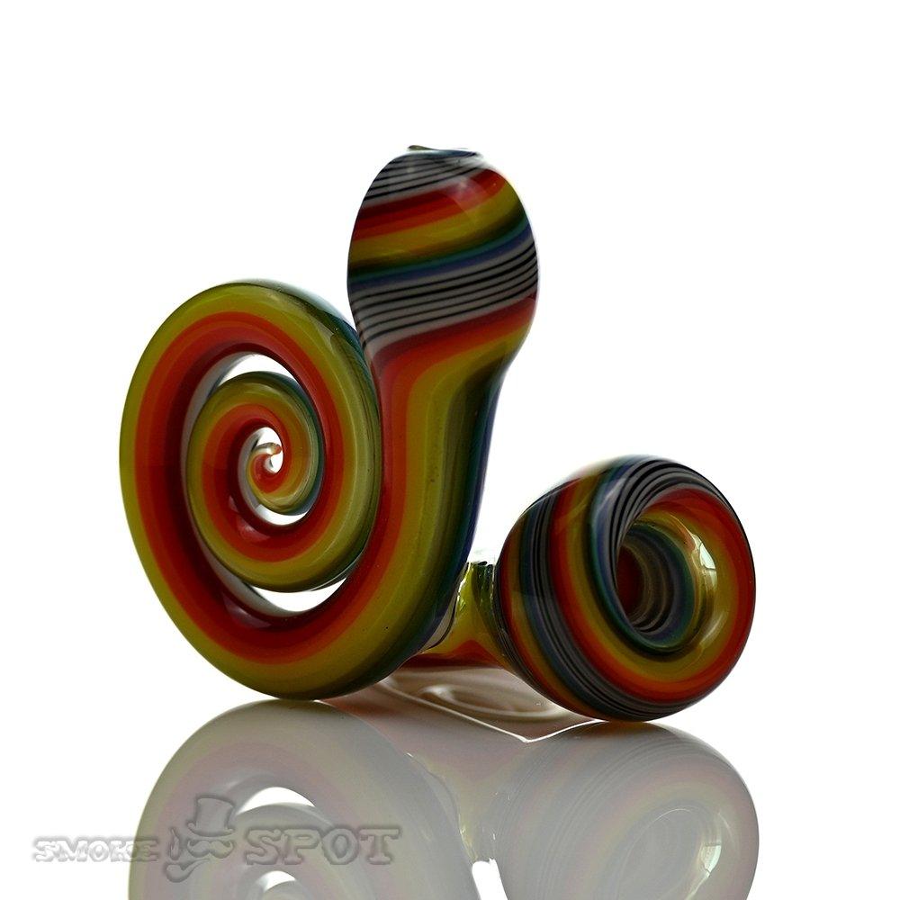 Pobz Swirl Spoon Multi Colors handpipe full view with vibrant glass swirls