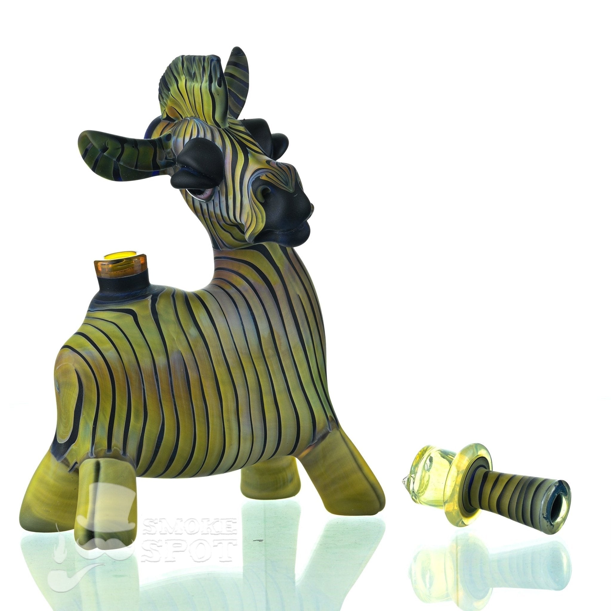 Robertson Glass Zebra Waterpipe with Matching Spinner Cap and Signed Pelican - Premium Handcrafted Glass Rig