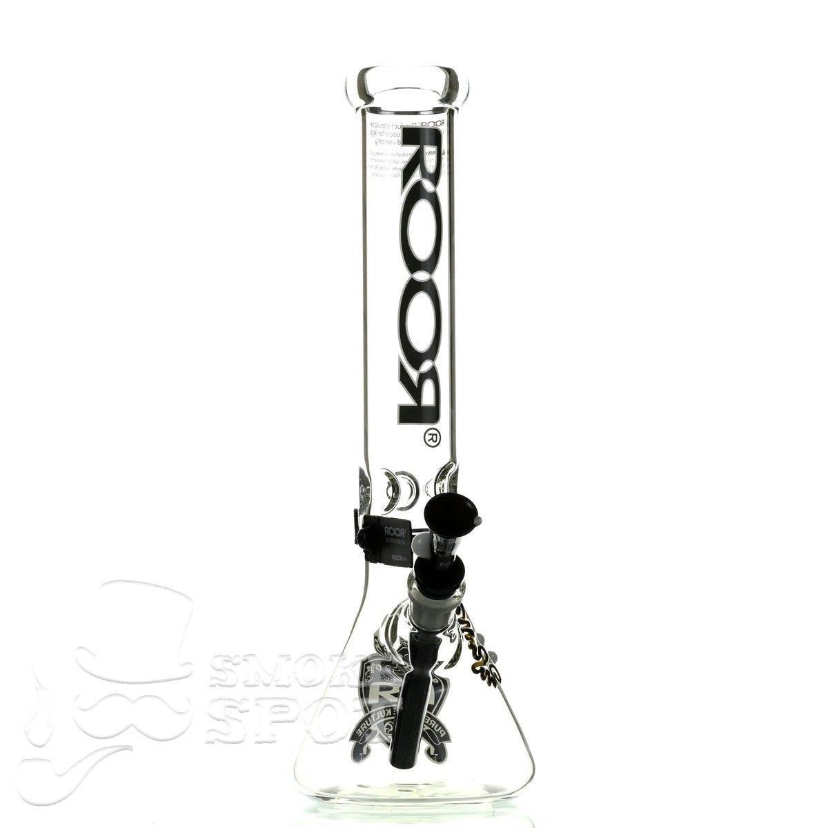 Close up of Roor beaker 14 inch black white scientific glass waterpipe - Smoke Spot Smoke Shop