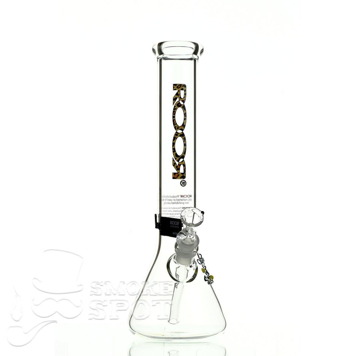 Close-up of Roor Beaker 14 inch P-D Leopard Glass Bong Design