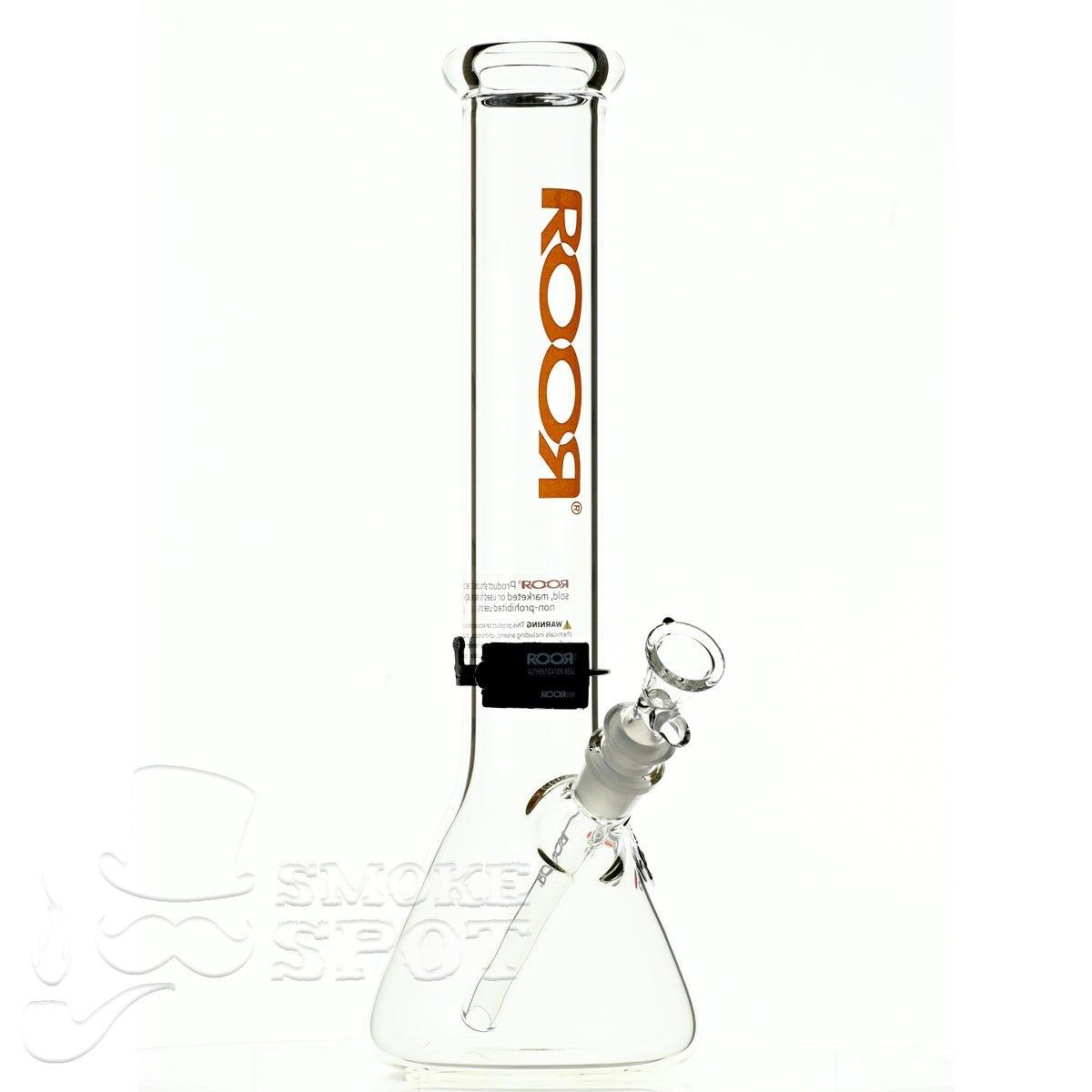 Close up of Roor Beaker 14 inch P-D Orange scientific glass bong - Smoke Spot Smoke Shop