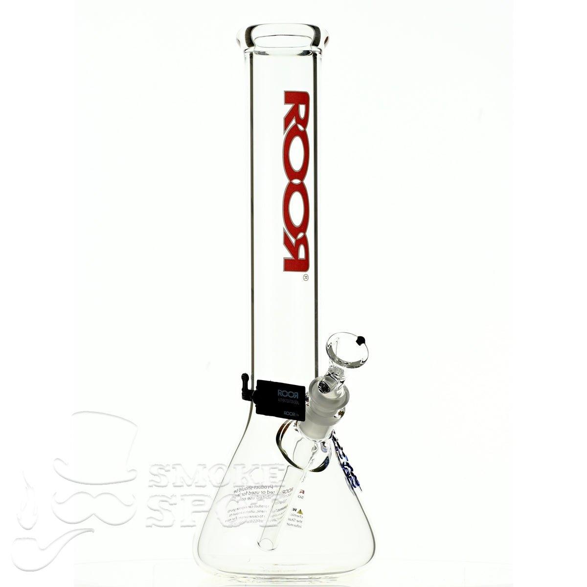 Close-up of Roor Beaker 14 inch P-D red/white glass bong details